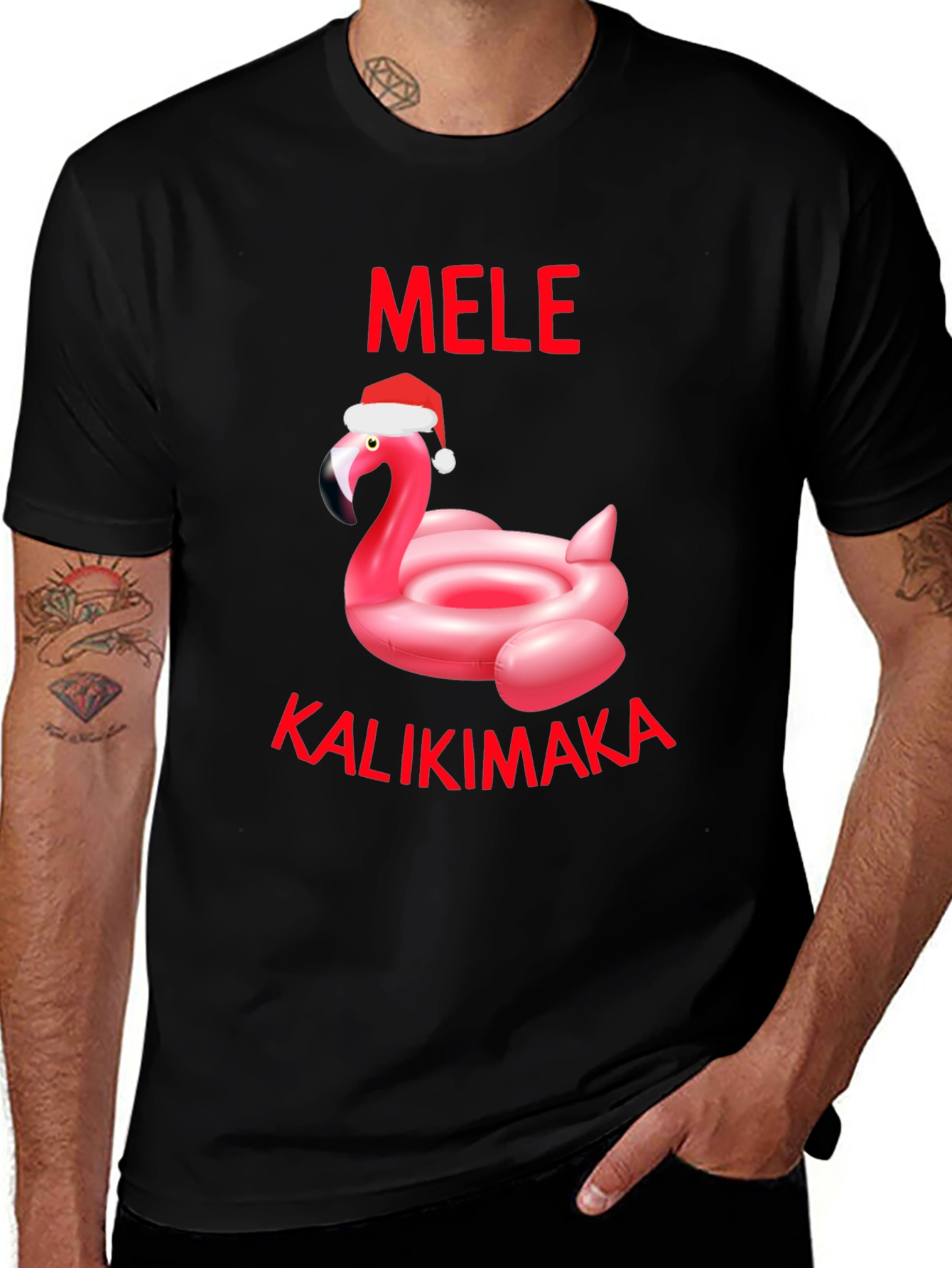 Variant 23 of Mele Kalikimaka Flamingo Christmas T-Shirt
