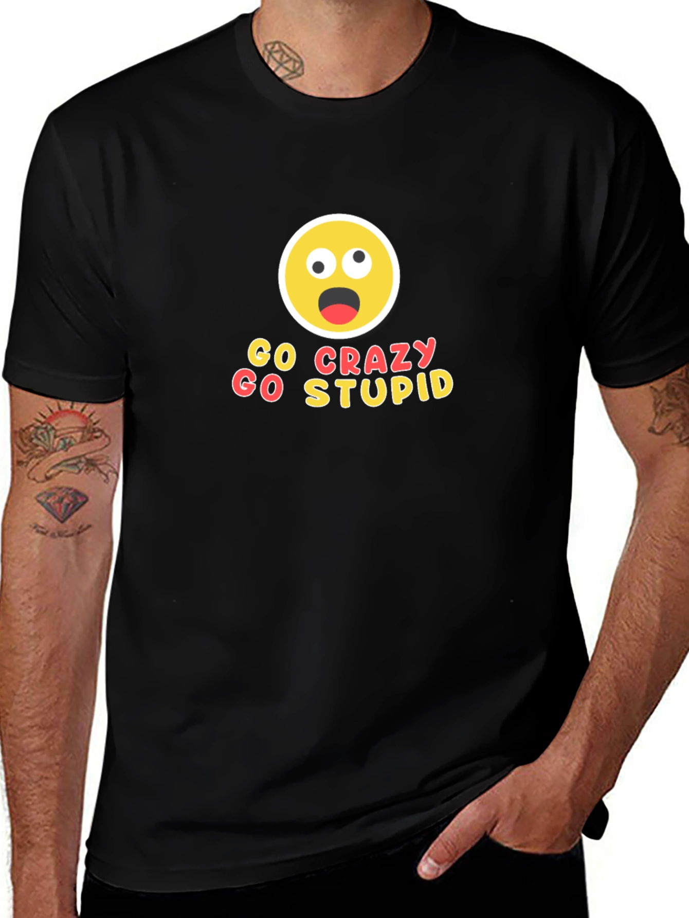 Variant 5 of Go Crazy Go Stupid Emoji Graphic Black T-Shirt