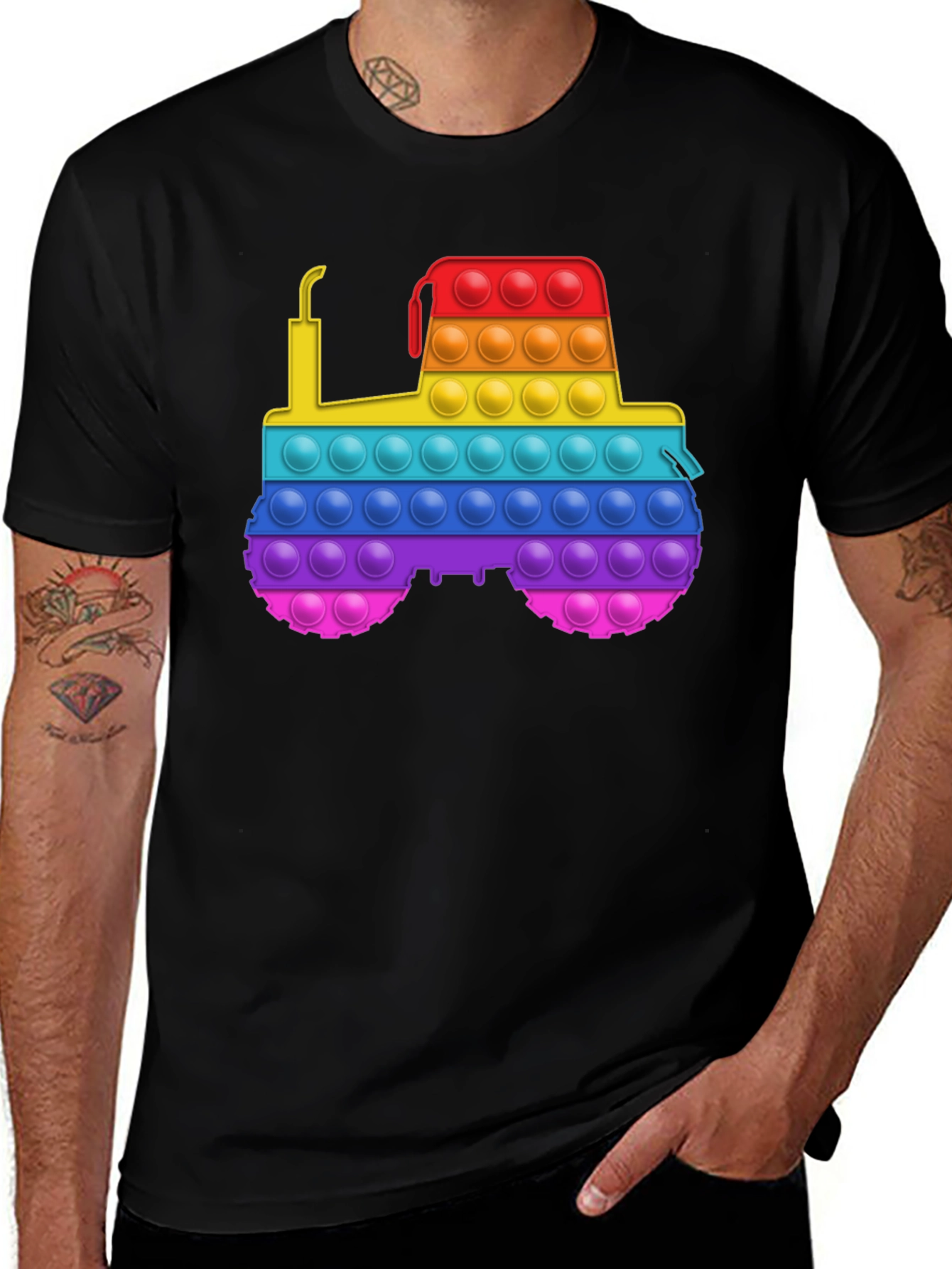 Variant 25 of Pop It Tractor T-Shirt - Rainbow Tractor Design