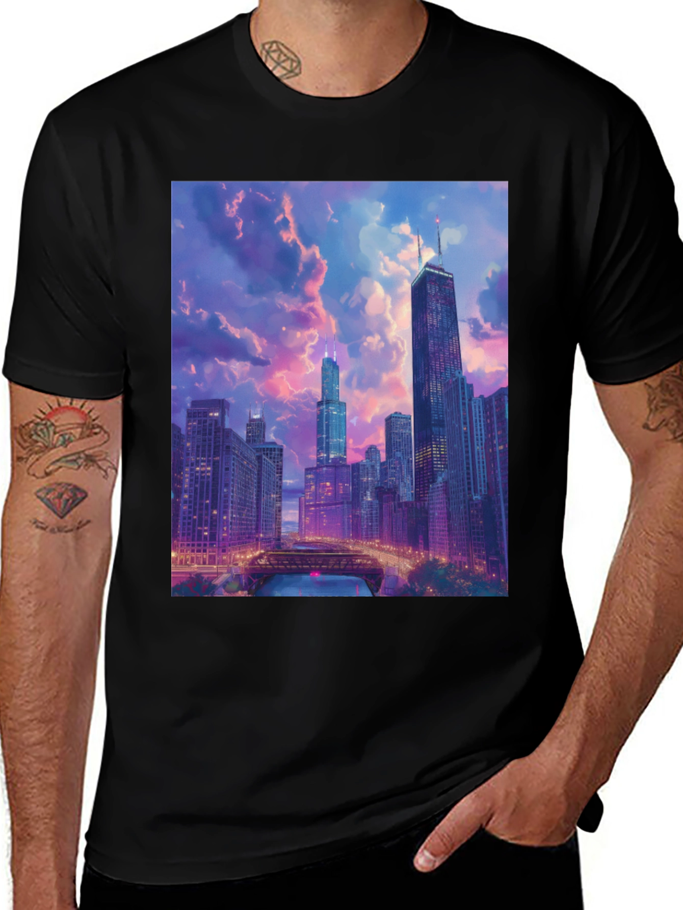 Variant 18 of Chicago Cityscape Graphic Tee - Artistic Design