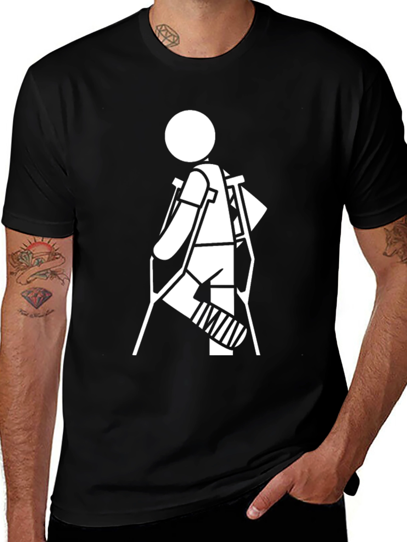 Black Crutches Graphic T-Shirt - Black Cotton Casual Tee main image