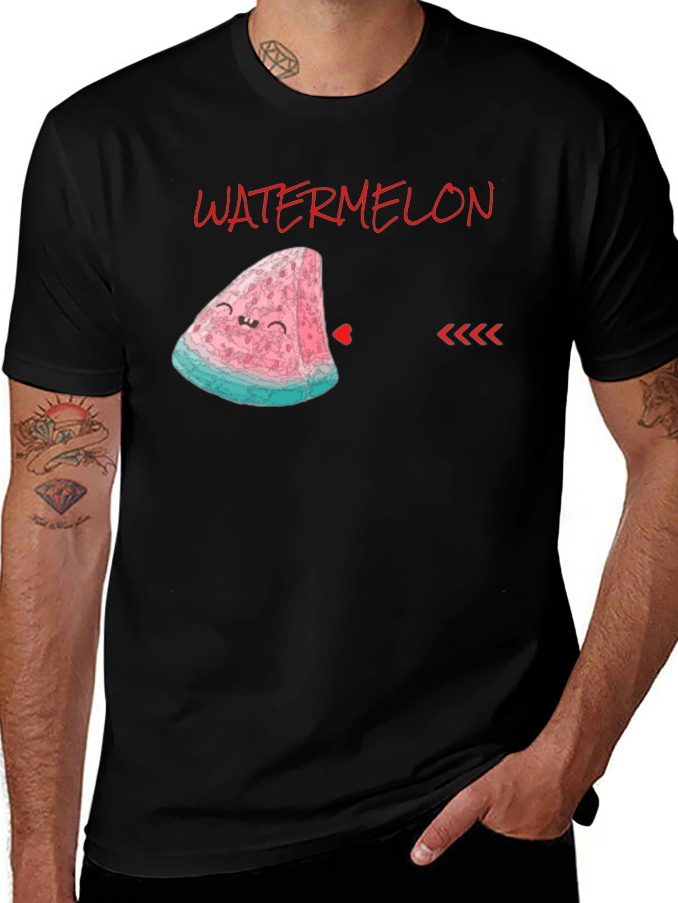 Variant 14 of Cute Watermelon Slice Graphic Tee - Unisex Black Shirt