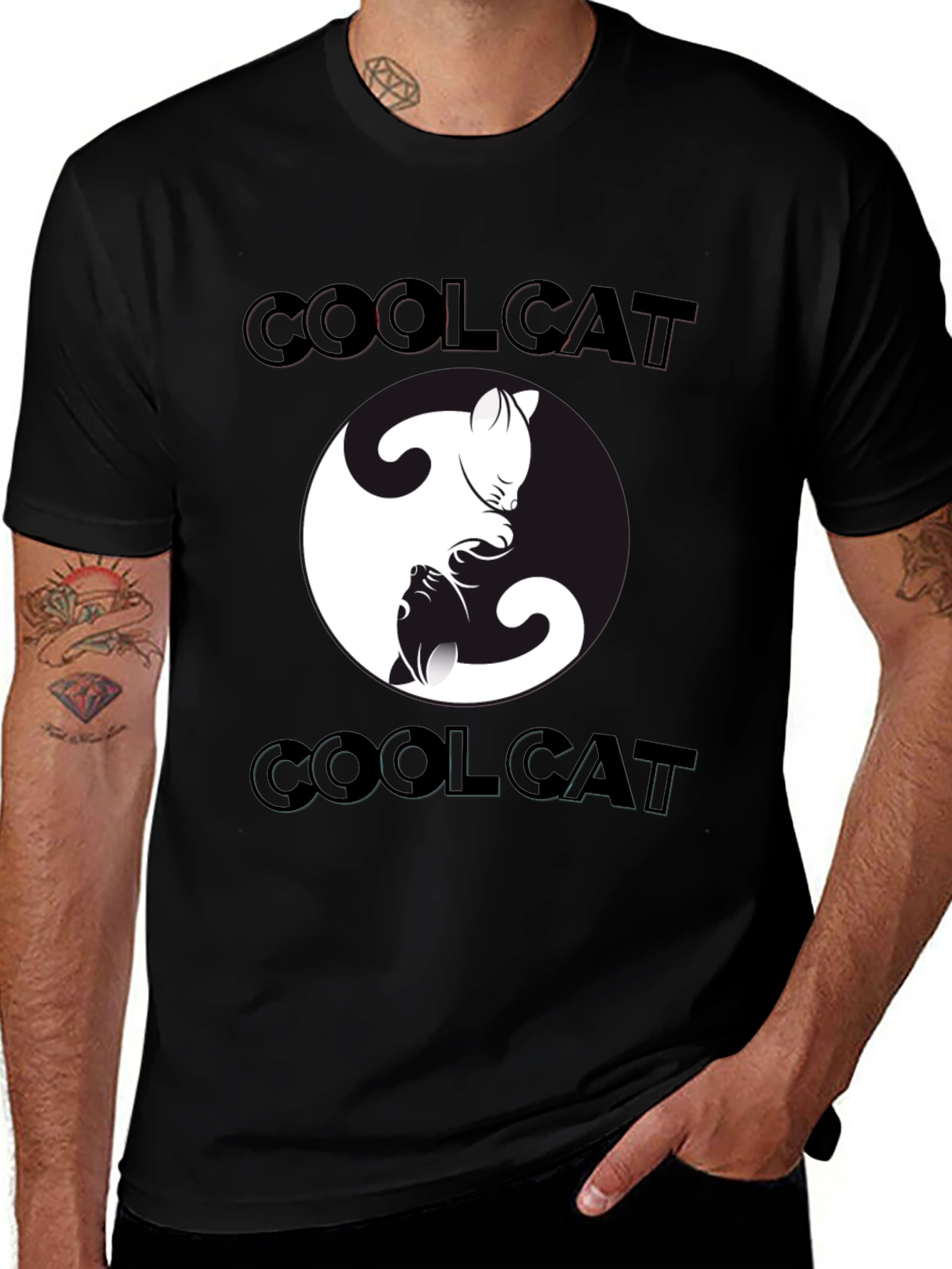 Variant 17 of Cool Cat Yin Yang Graphic Tee - Unisex