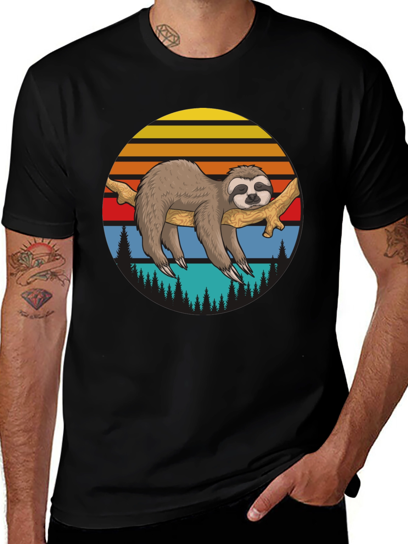 Variant 11 of Sloth Sunset Graphic T-Shirt - Relaxed Style
