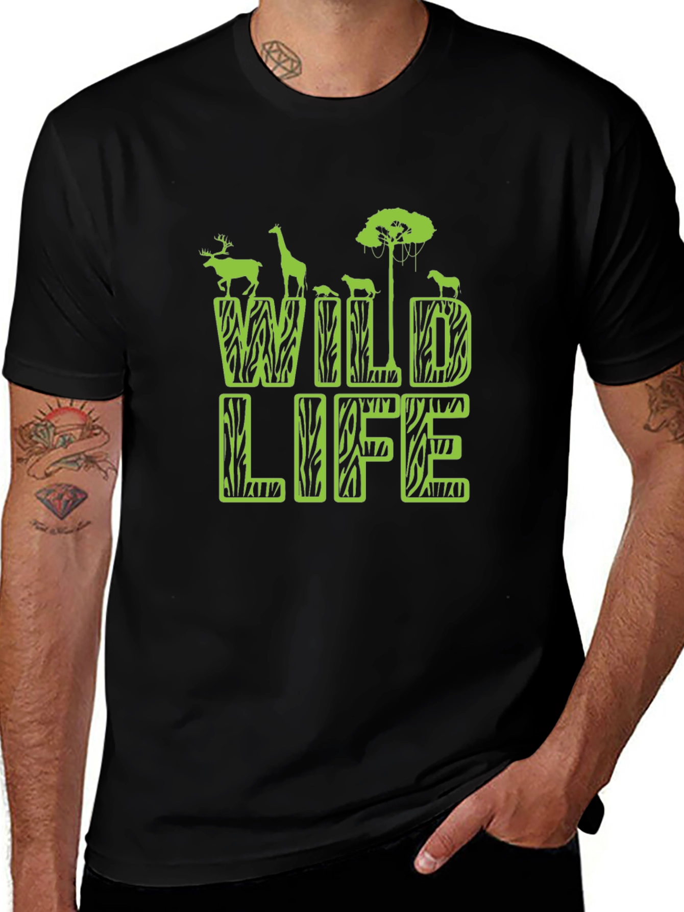 Variant 18 of Wildlife Graphic Print Men's Black T-Shirt