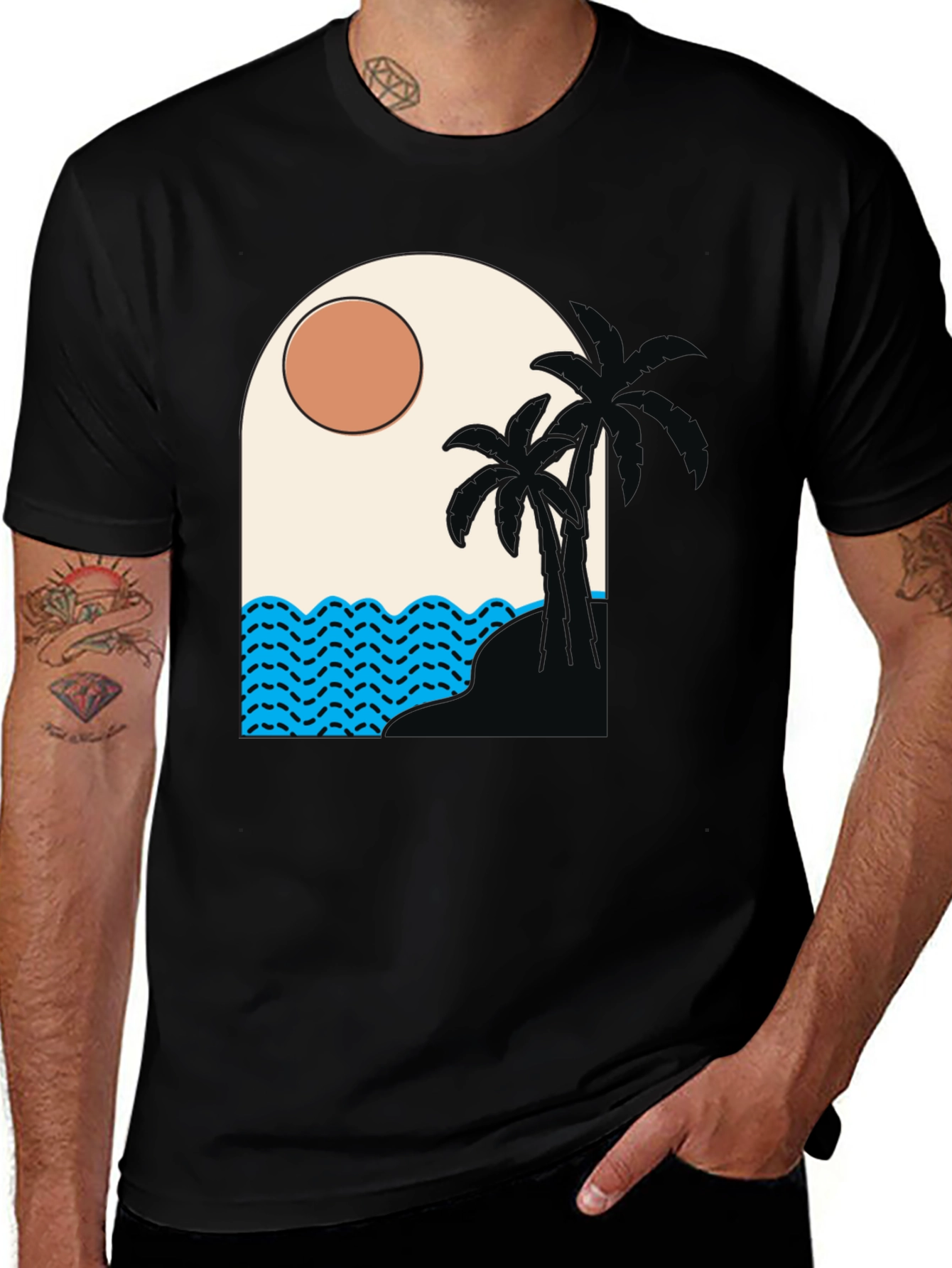 Variant 8 of Tropical Palm Tree Beach Graphic T-Shirt