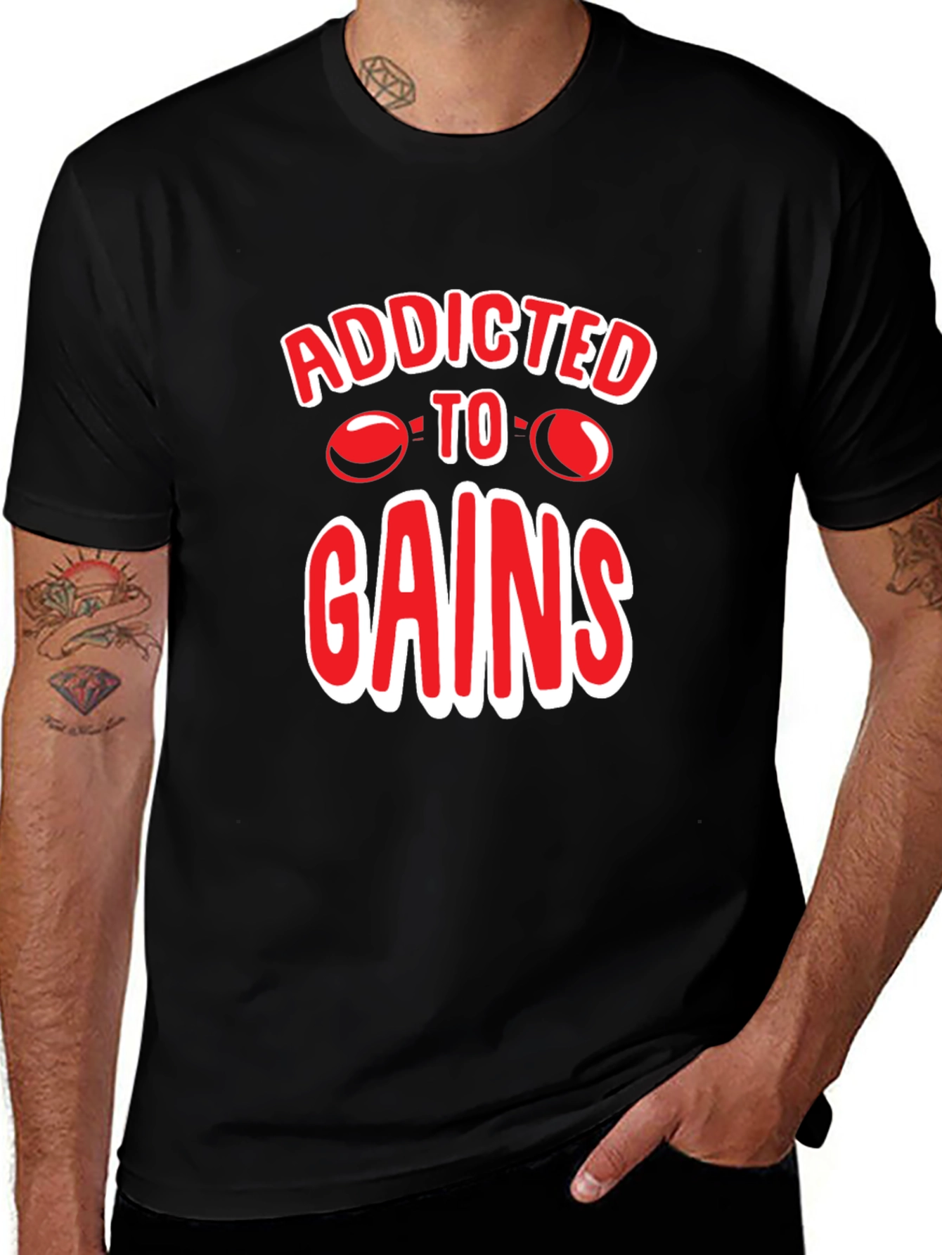 Variant 3 of Addicted To Gains Black Graphic T-Shirt