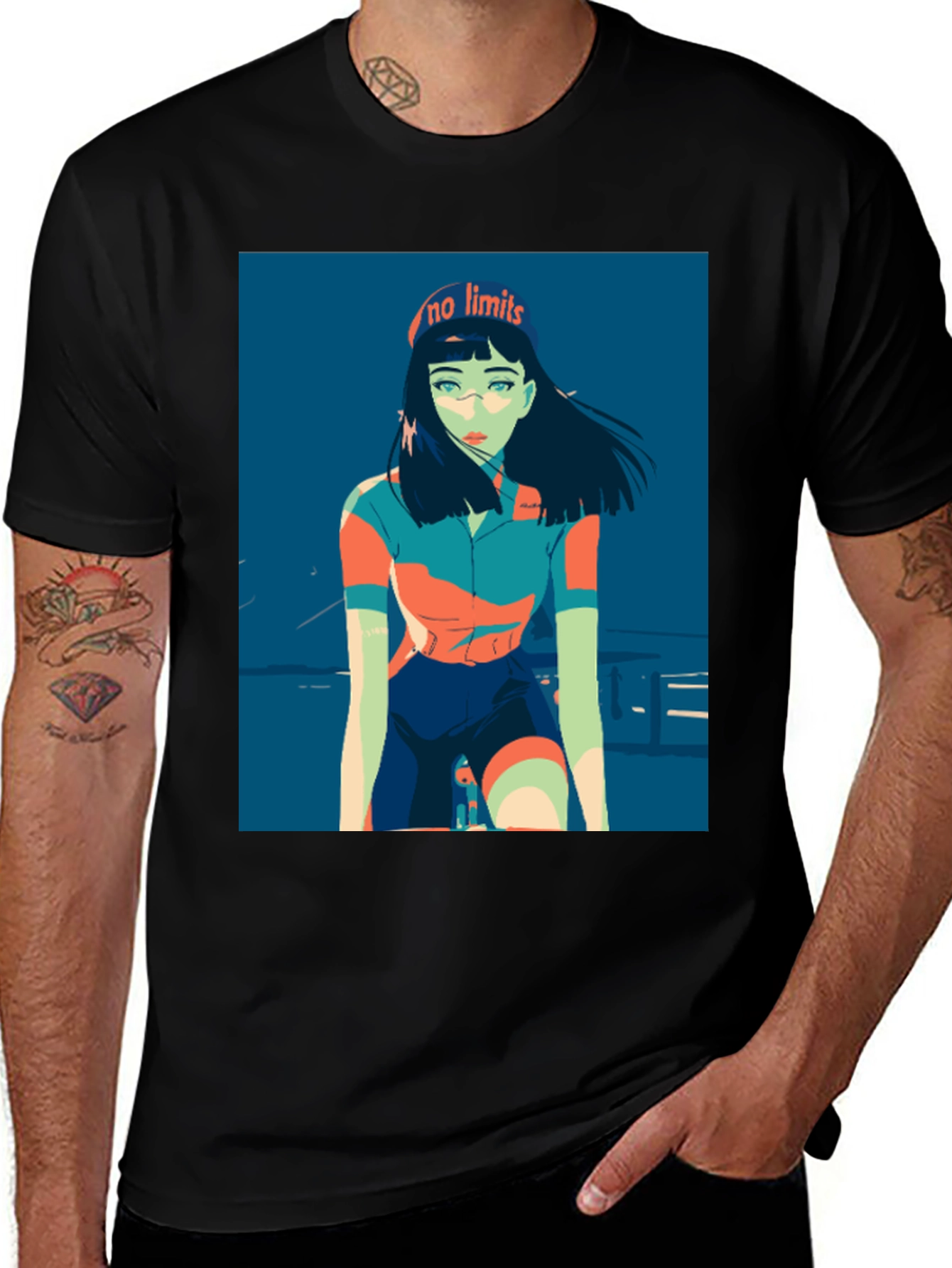 Anime Girl Graphic Print Black T-Shirt