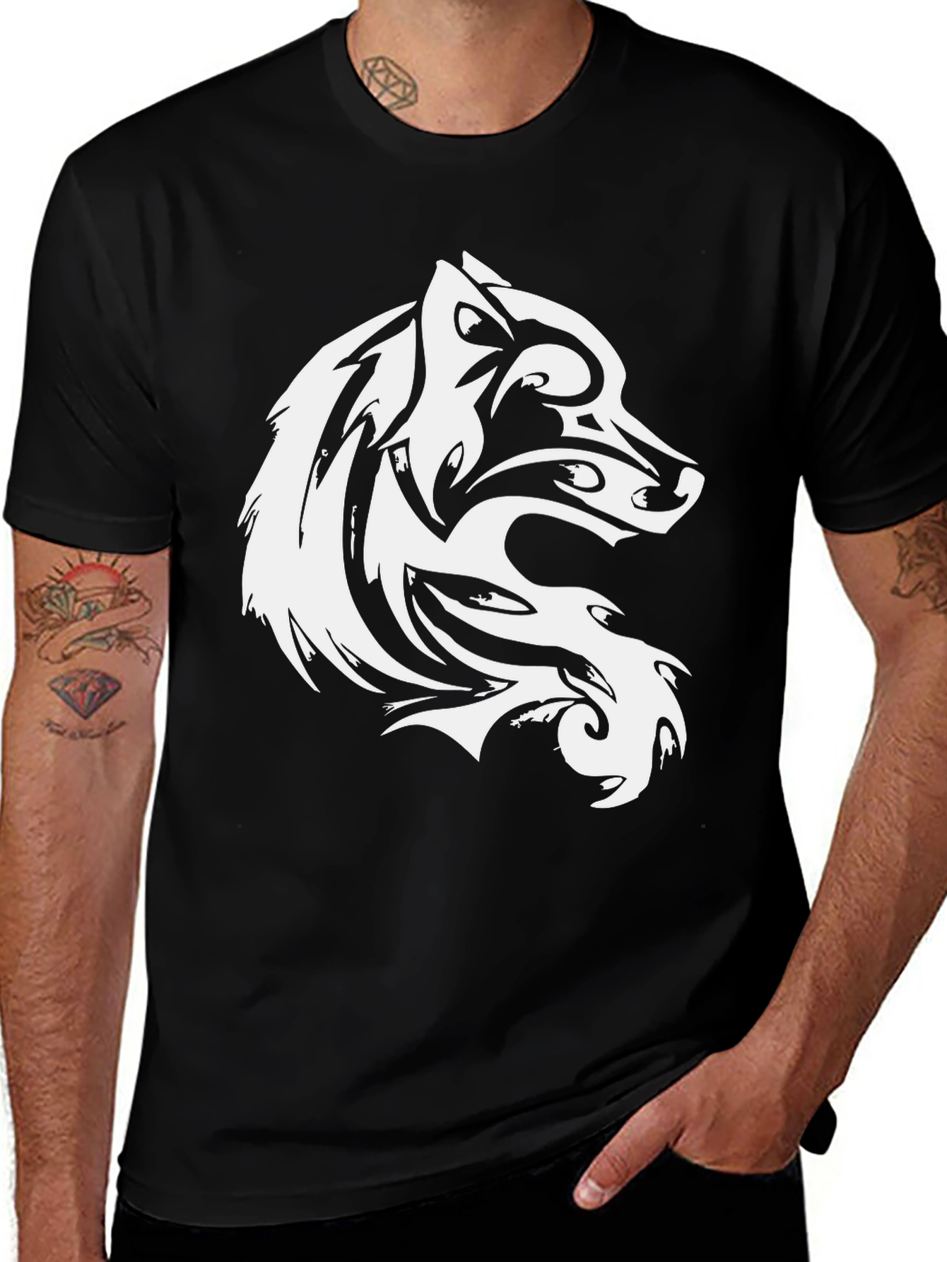 Variant 16 of Tribal Wolf Graphic Black T-Shirt