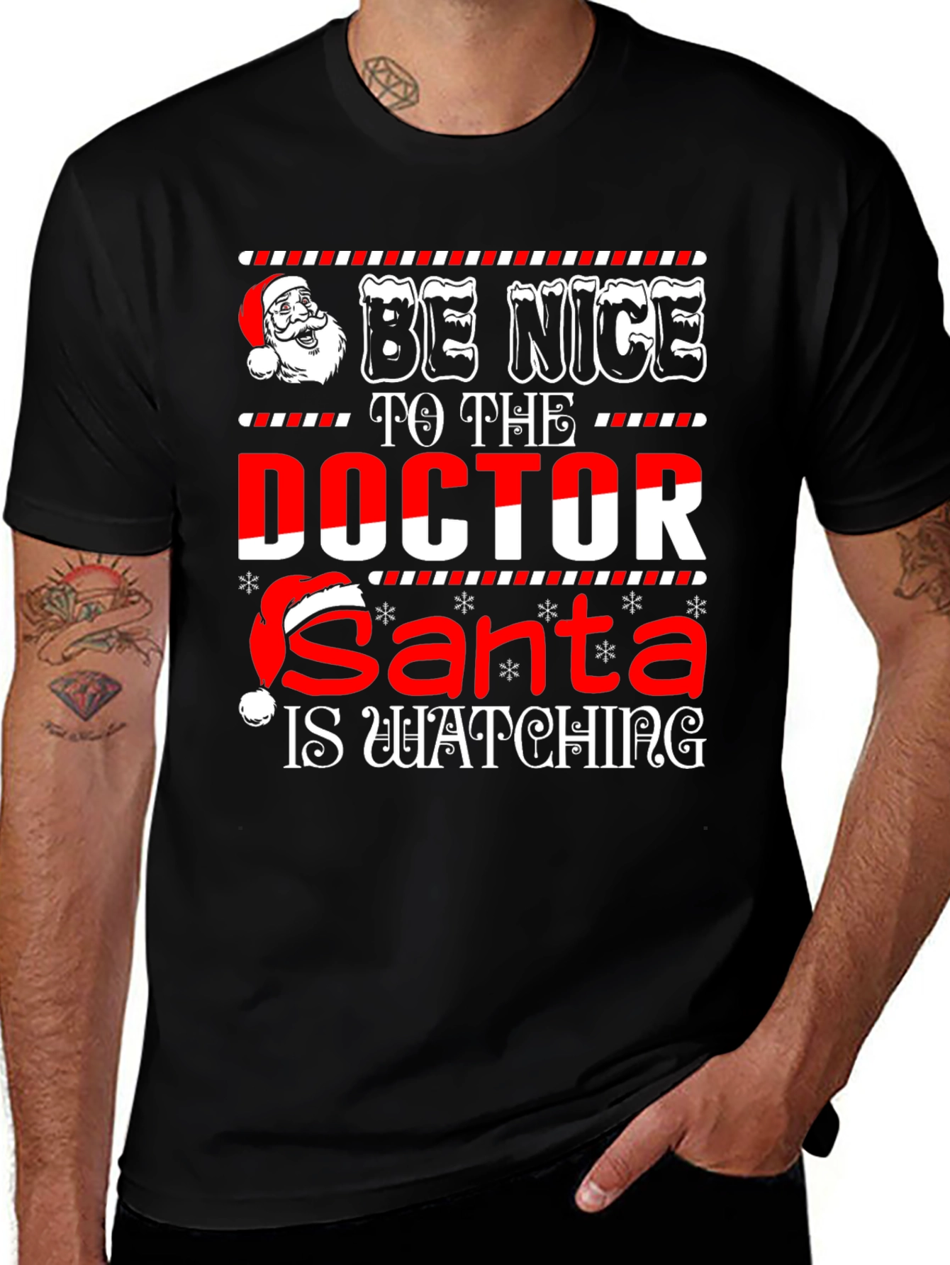 Funny Doctor Santa Watching Christmas Graphic T-Shirt