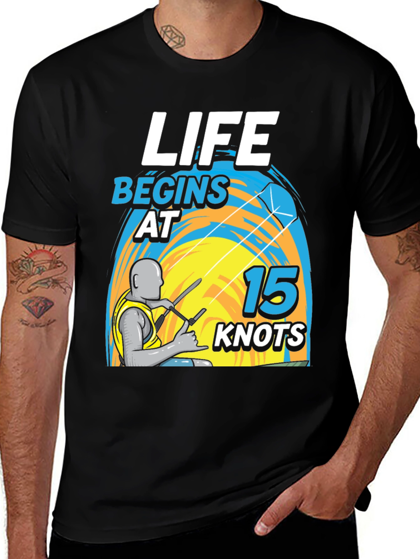 Variant 29 of Life Begins at 15 Knots T-Shirt - Kitesurfing Apparel