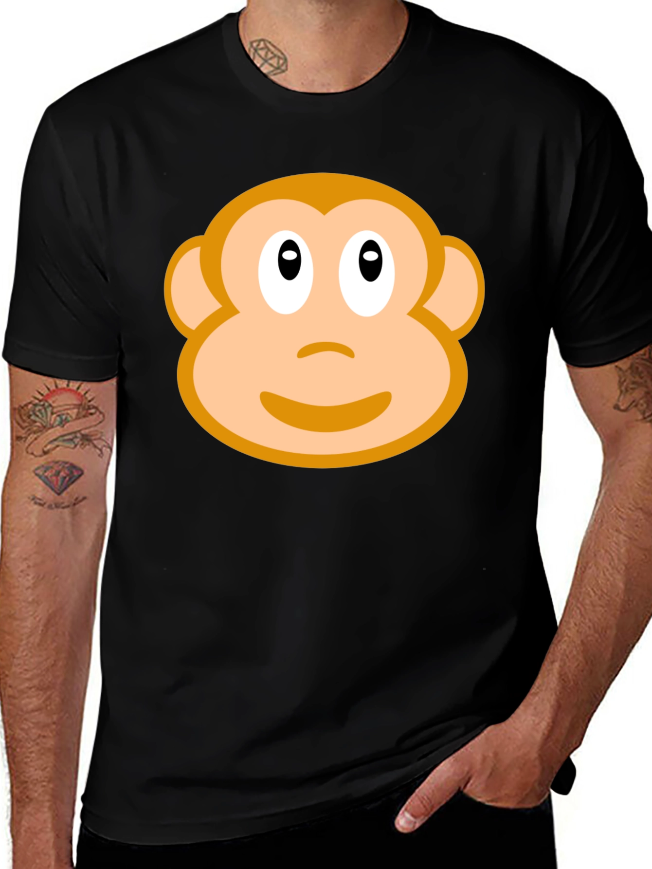 Variant 22 of Monkey Face Graphic T-Shirt - Black Crew Neck
