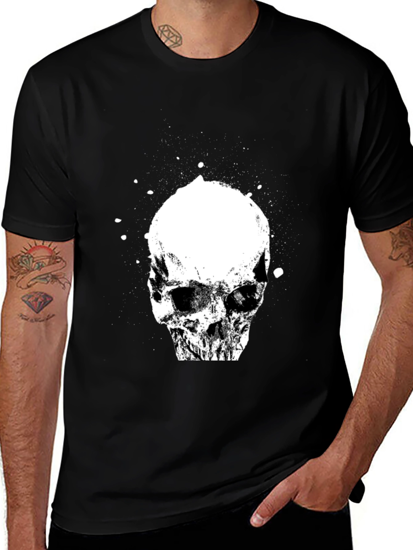 Variant 26 of Skull Graphic Tee - Black Cotton Blend