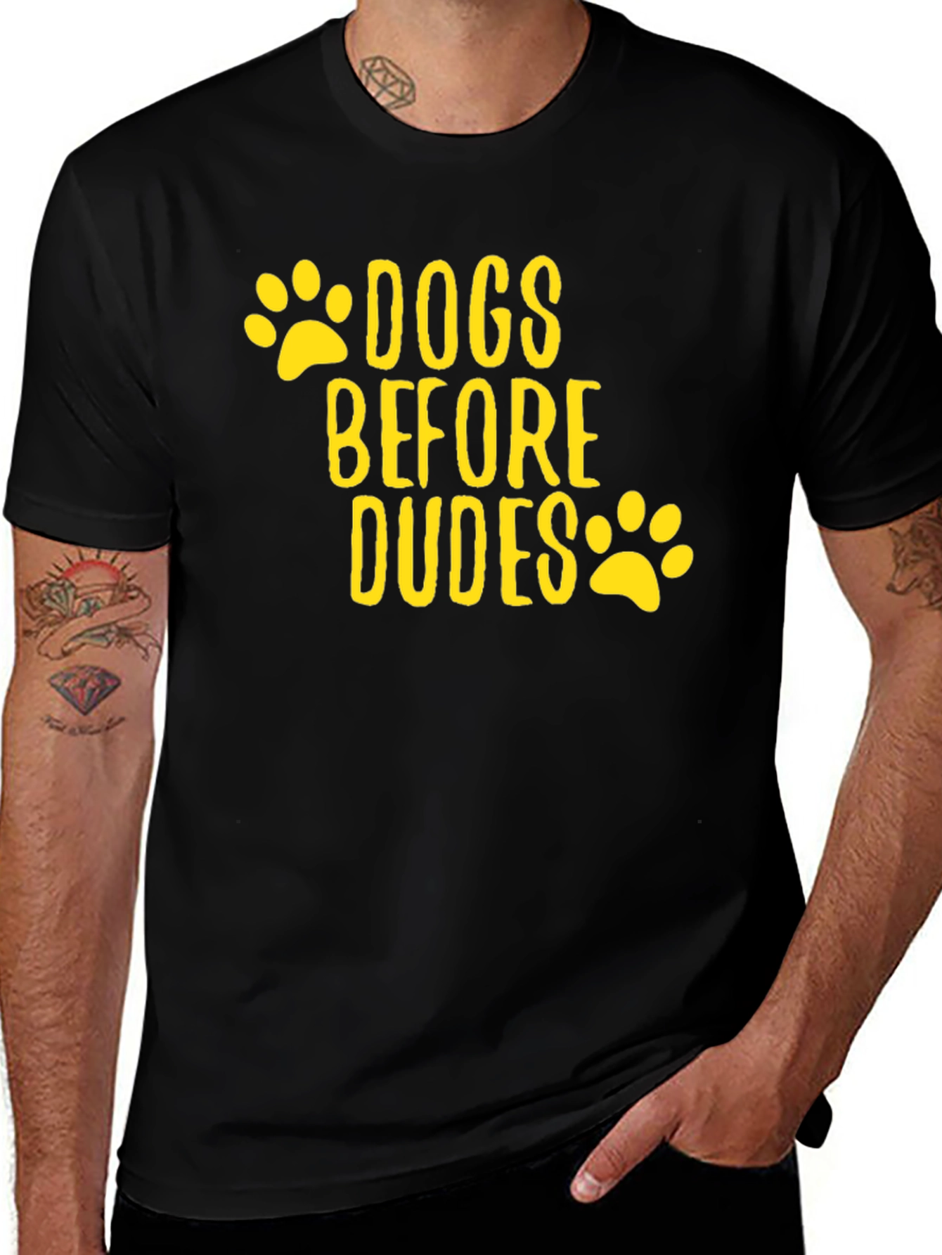 Variant 25 of Dogs Before Dudes Graphic Tee - Black Cotton T-Shirt