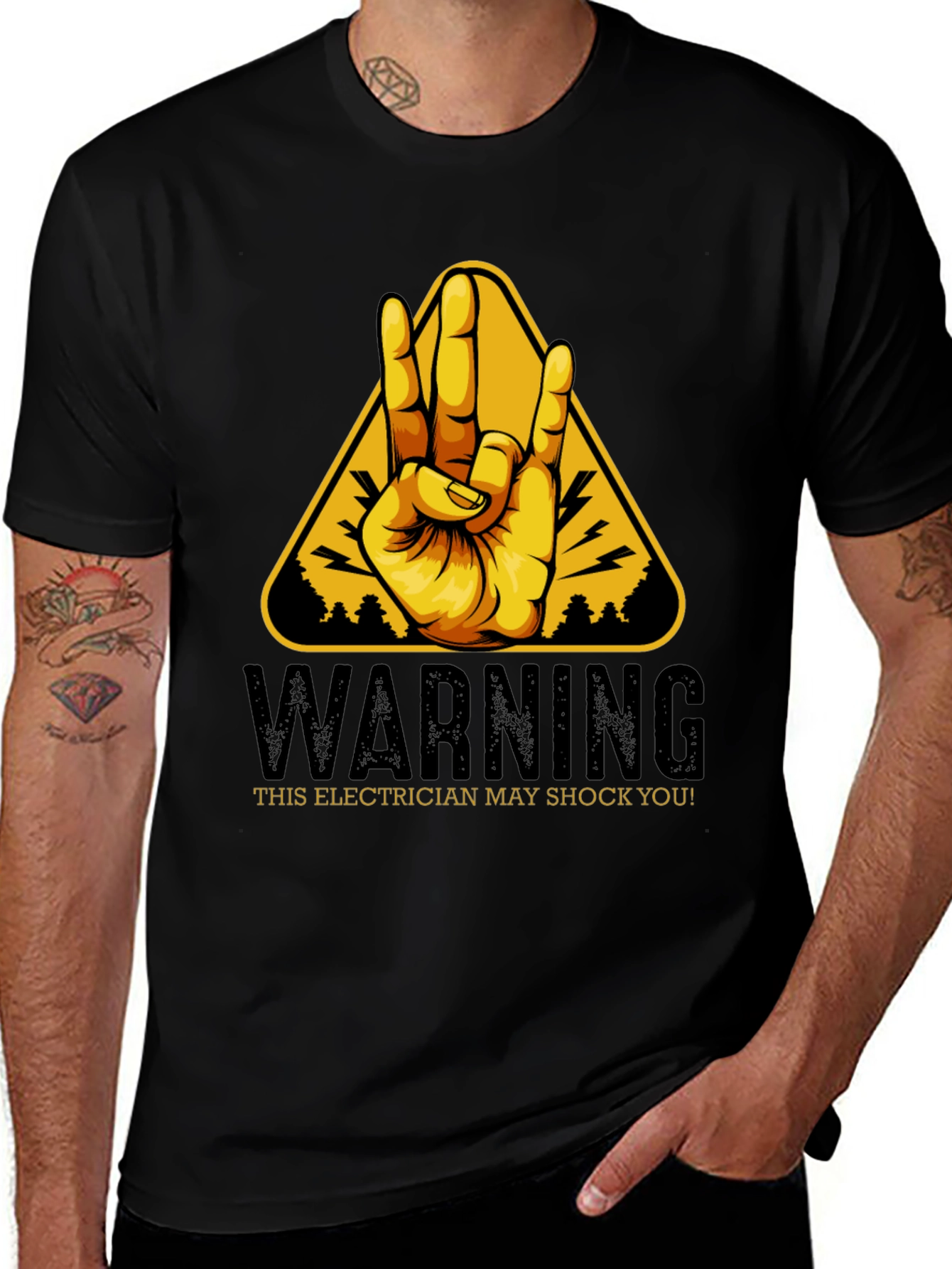 Variant 9 of Electrician Warning T-Shirt - Shock Hazard