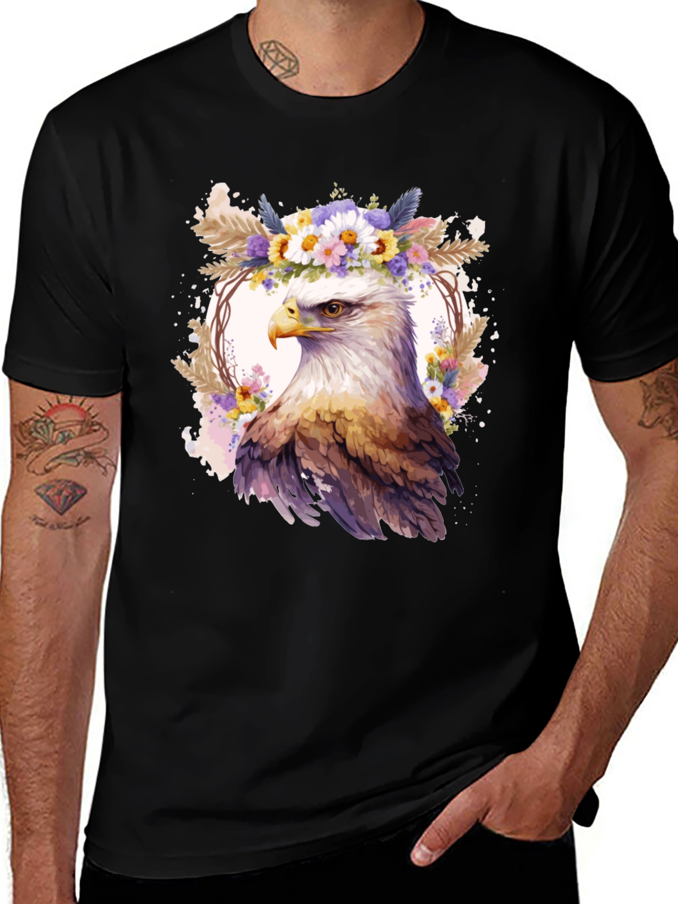 Black Eagle Floral Wreath Graphic T-Shirt main image