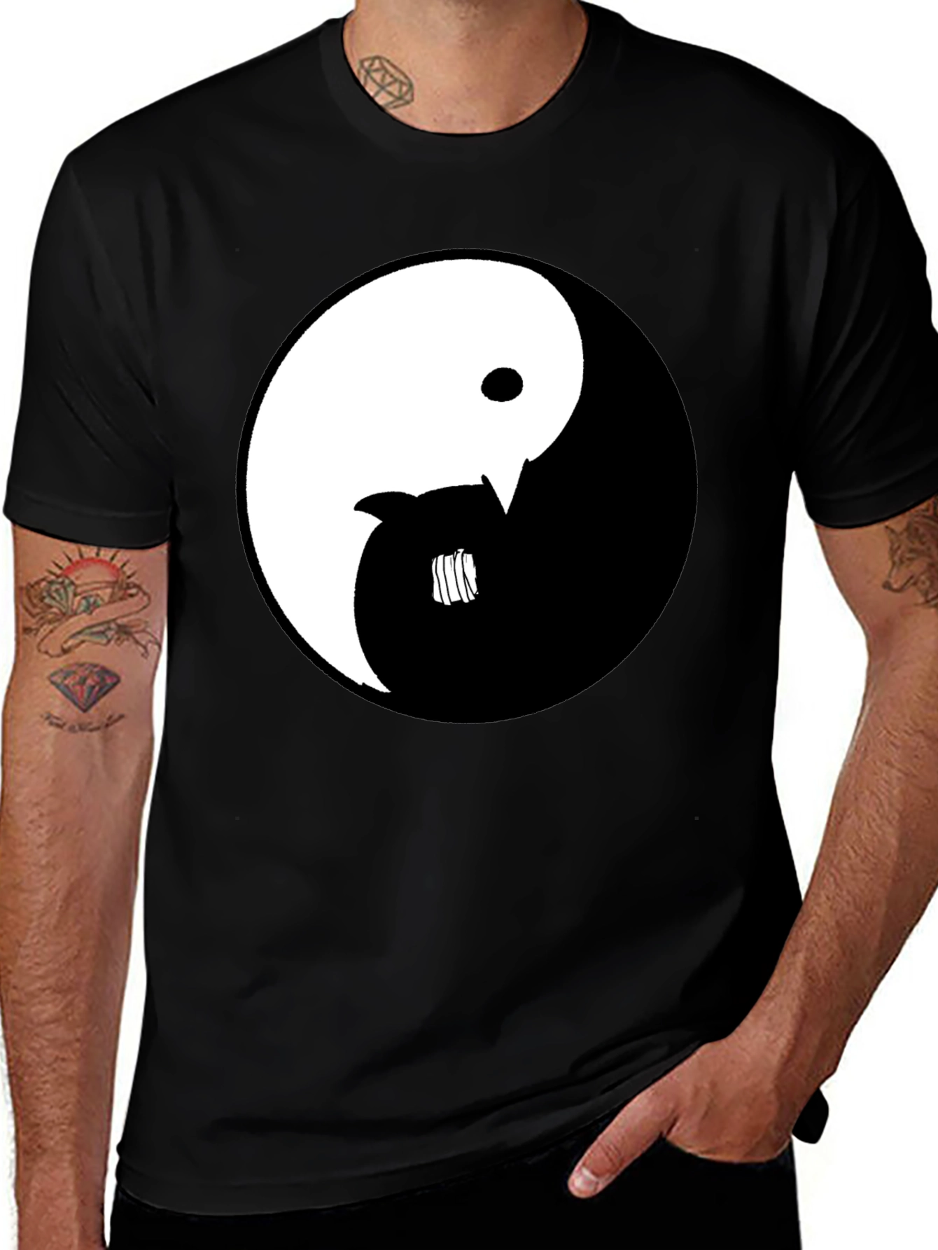 Variant 16 of Yin Yang Cat Graphic Black T-Shirt