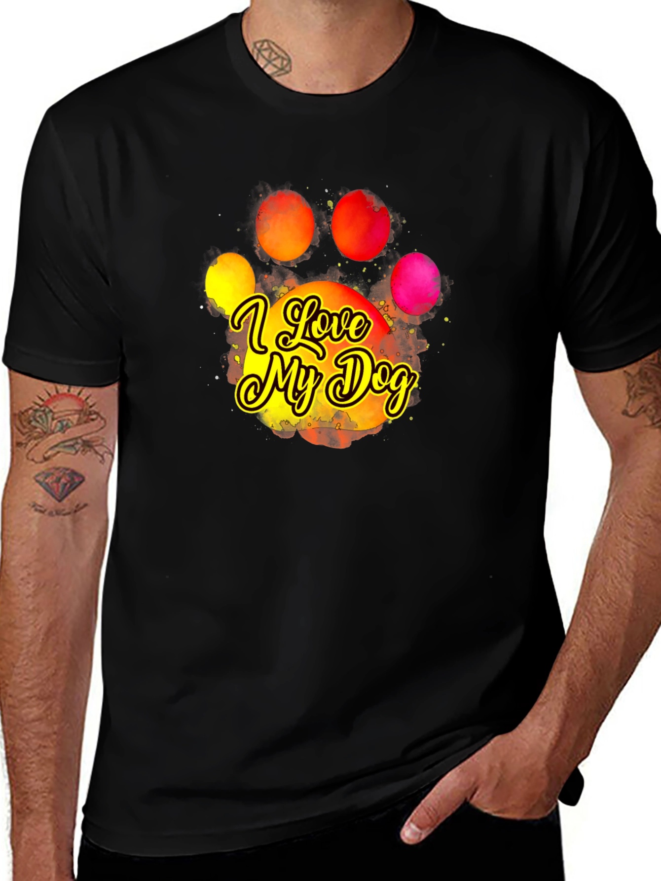 Variant 13 of I Love My Dog T-Shirt - Paw Print Design