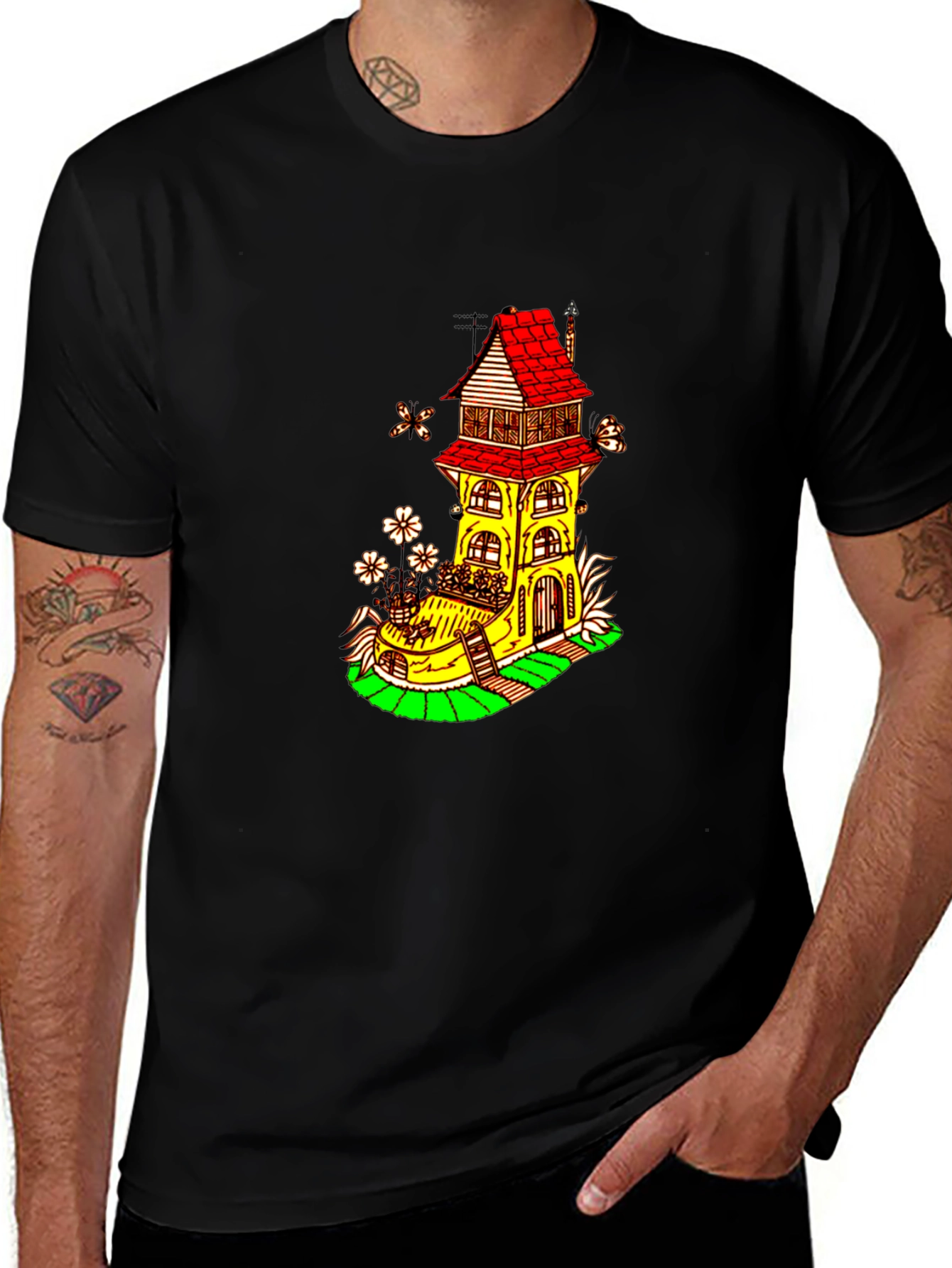 Variant 29 of Whimsical Boot House Graphic T-Shirt - Unique Design