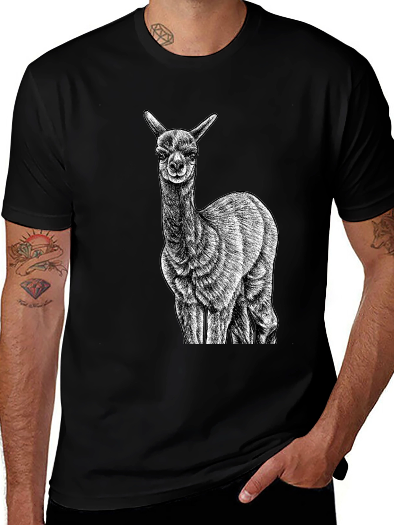 Variant 20 of Alpaca Graphic Tee - Black Cotton T-Shirt