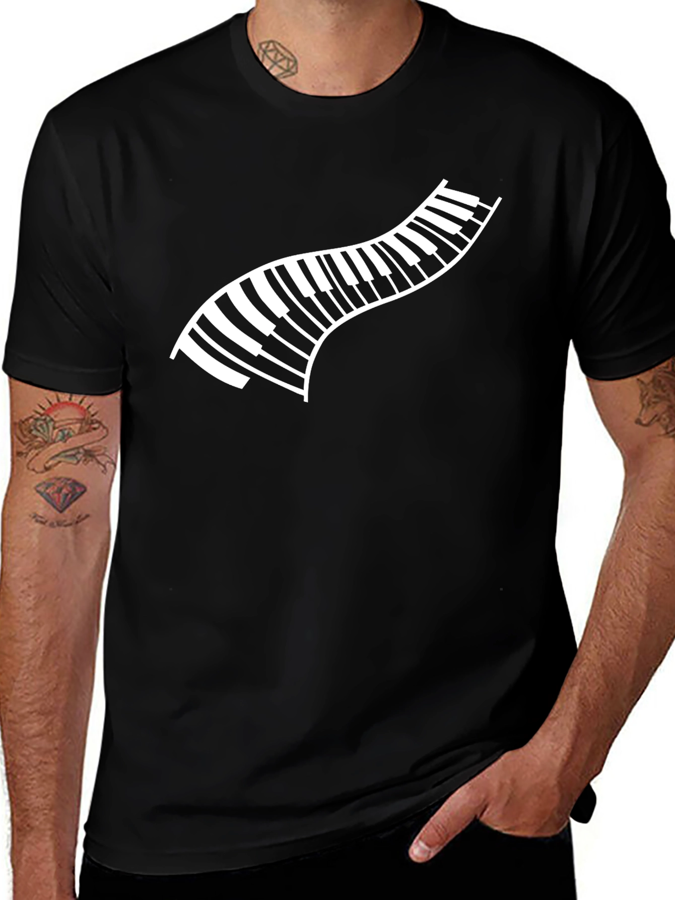 Variant 5 of Piano Keys Graphic Black T-Shirt - Musician Style