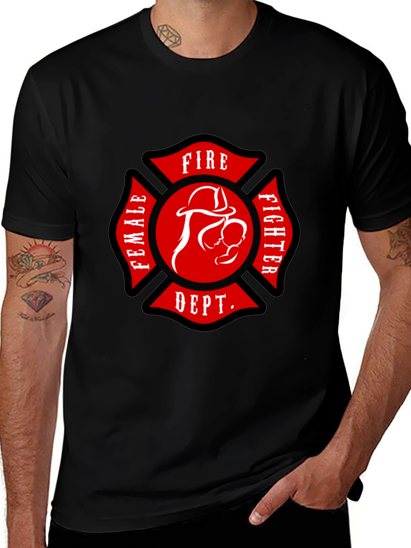 Variant 25 of Female Firefighter T-Shirt - Black Fire Dept. Design