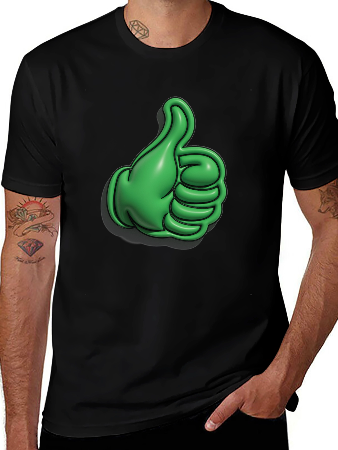 Variant 29 of Green Thumbs Up Graphic Black T-Shirt