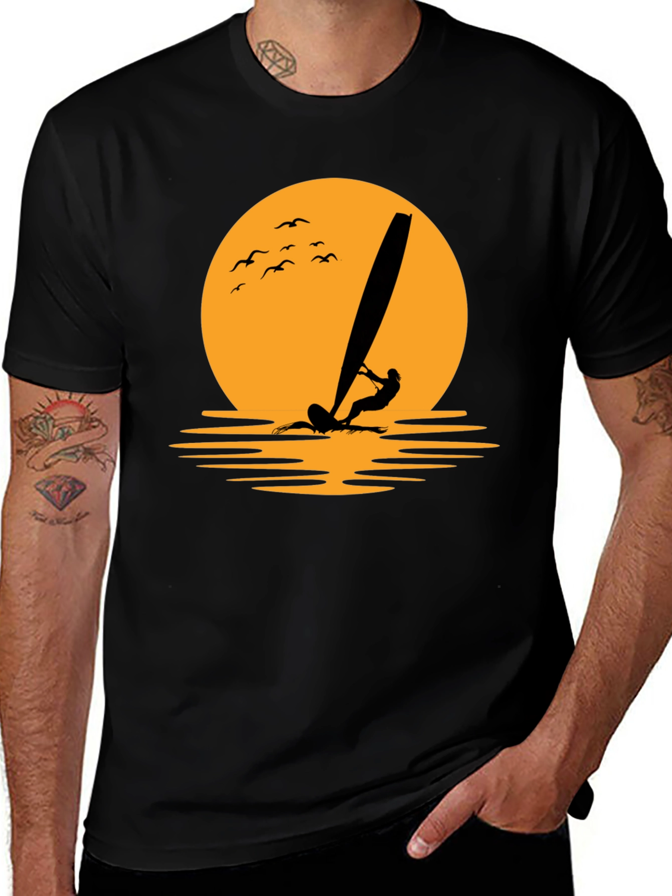 Variant 7 of Sunset Windsurfer Graphic Tee - Black
