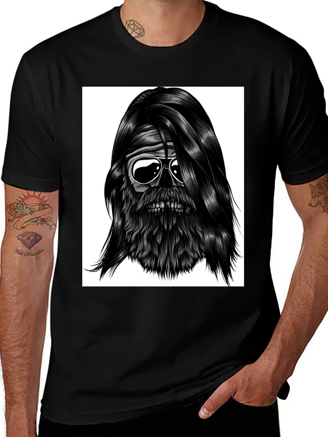 Variant 19 of Skull Beard Sunglasses T-Shirt