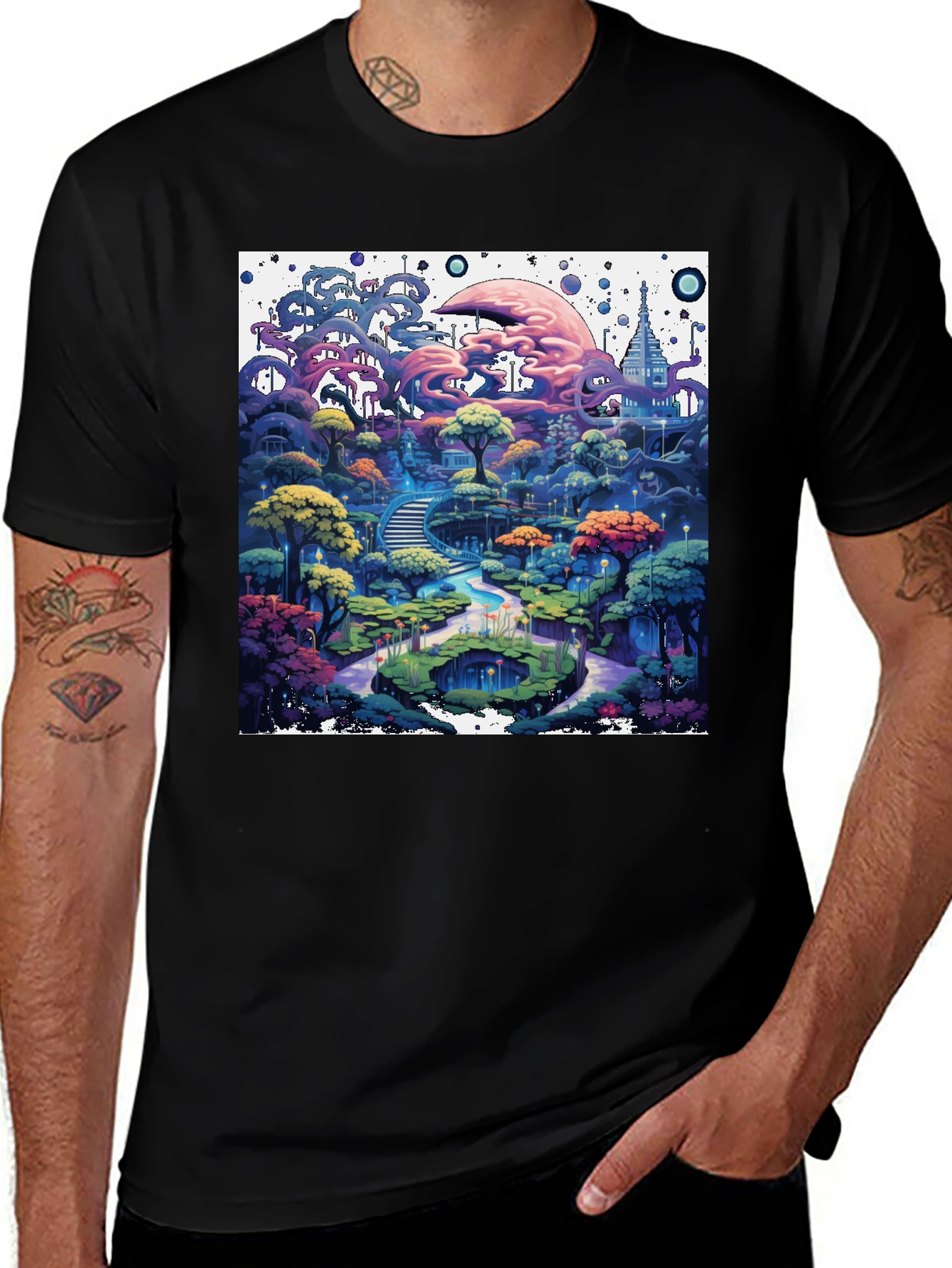 Variant 3 of Fantasy Garden T-Shirt - Vibrant Artistic Design