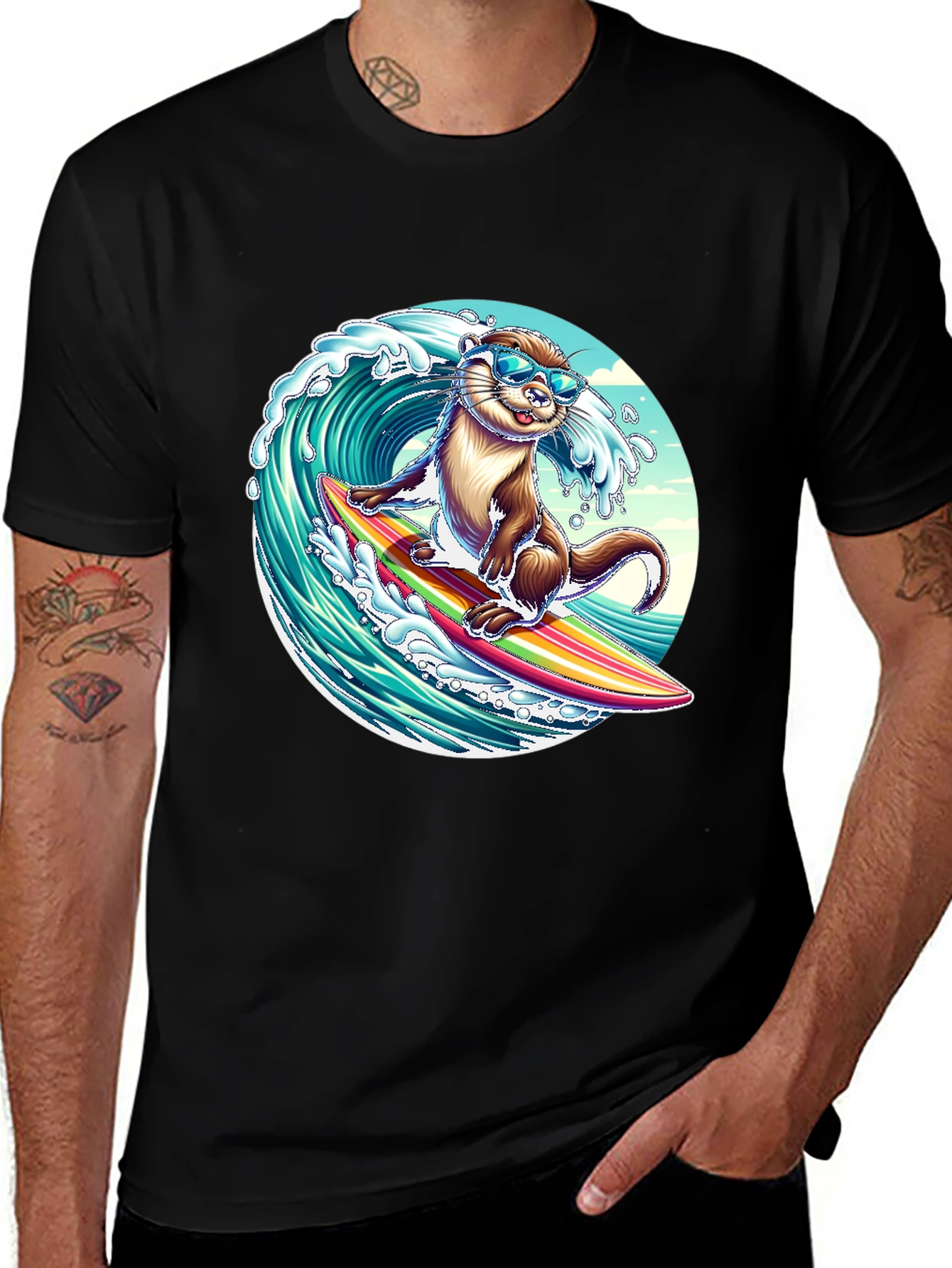 Variant 10 of Surfing Otter T-Shirt - Cool Wave Design