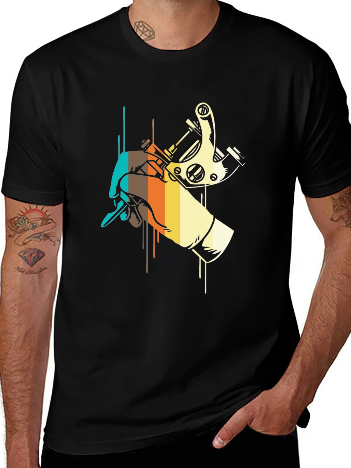 Variant 13 of Tattoo Machine Graphic Tee - Retro Design Black T-Shirt