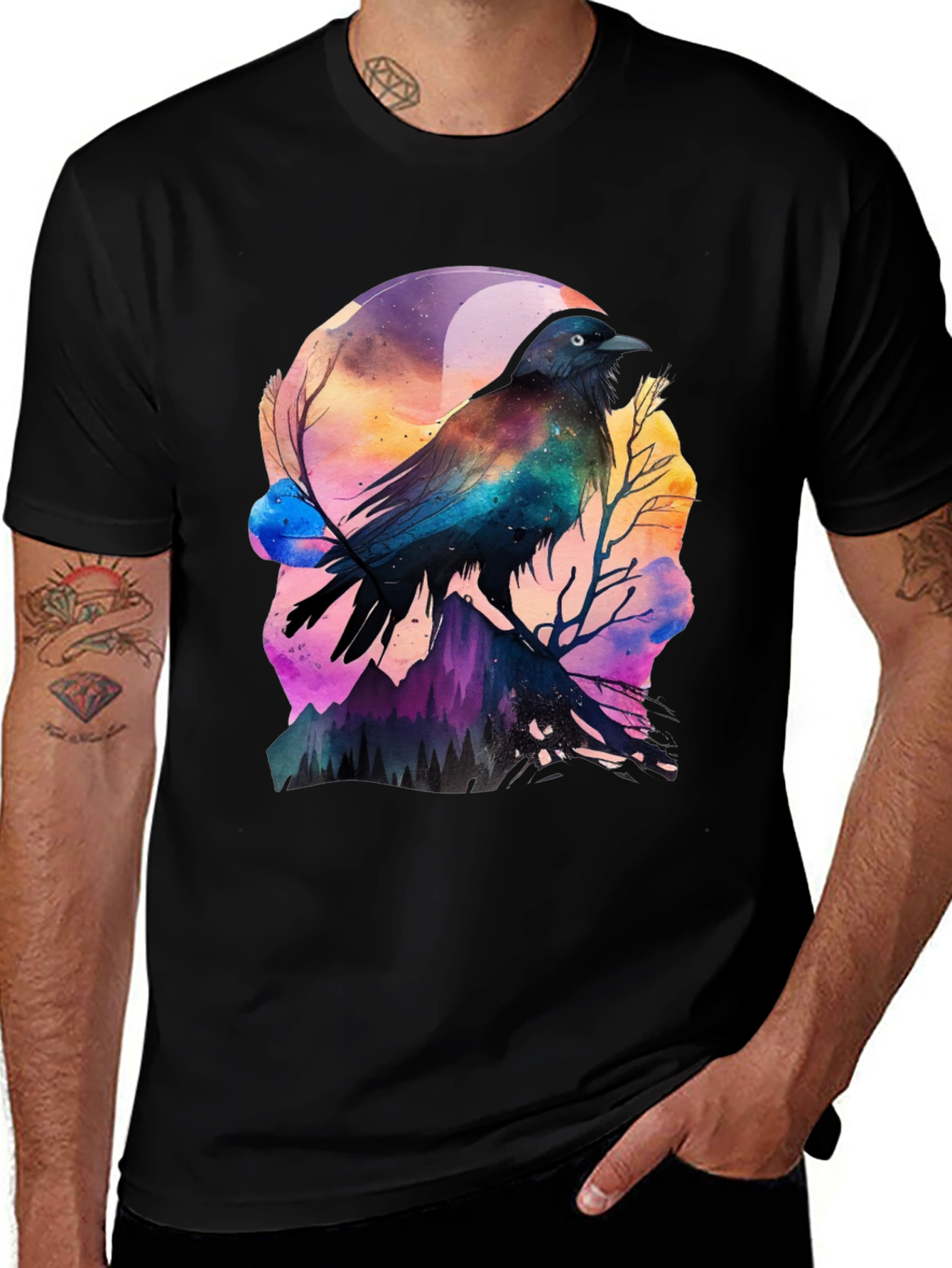 Raven Galaxy Graphic Tee - Men's Black T-Shirt