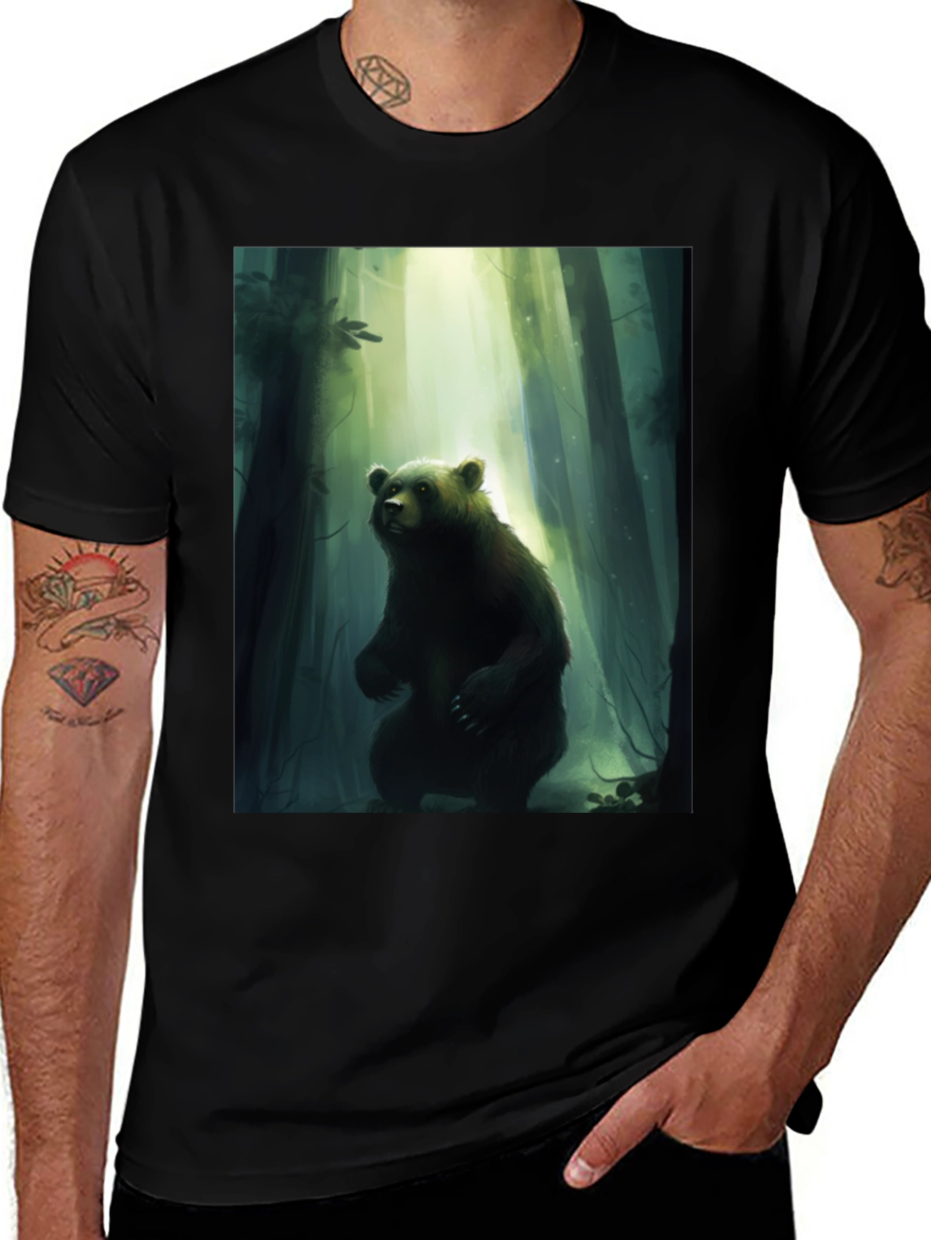 Variant 5 of Bear Forest Graphic Tee - Men's Black T-Shirt