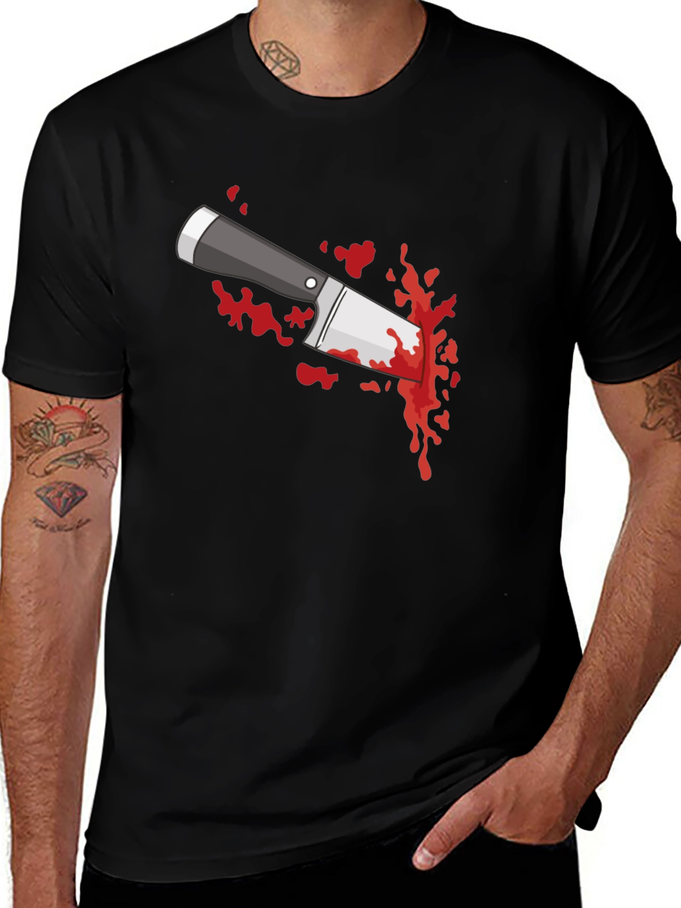 Variant 12 of Bloody Knife Graphic T-Shirt - Horror Style
