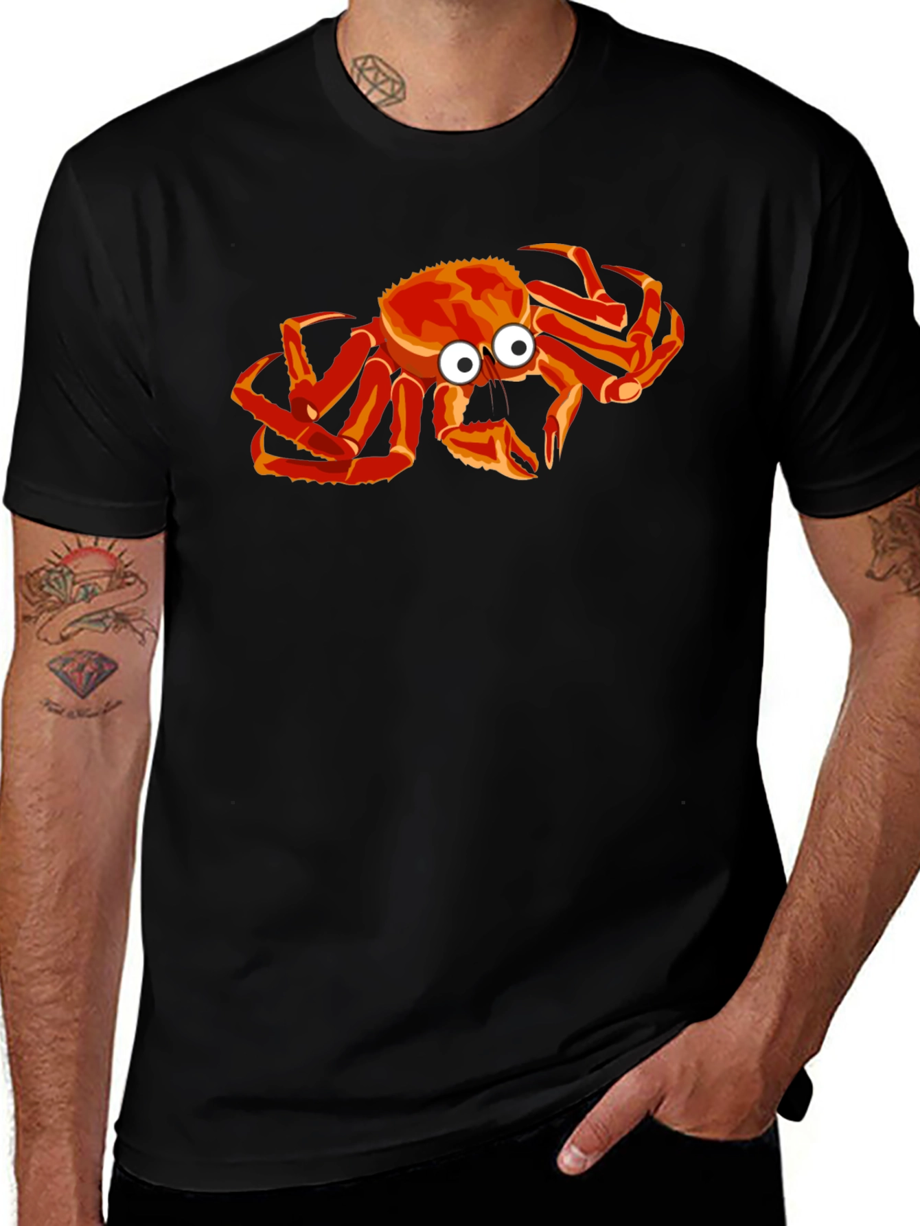 Variant 6 of Funny Crab Graphic T-Shirt - Black Cotton Tee