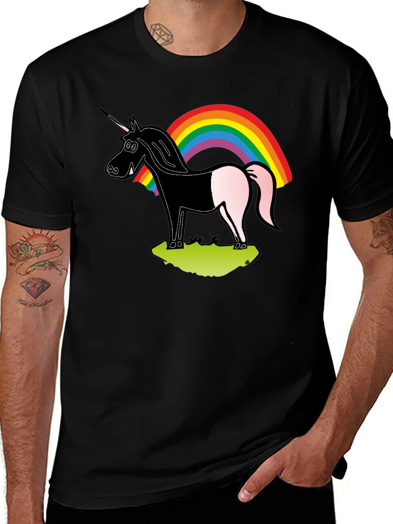 Variant 27 of Unicorn Rainbow Graphic T-Shirt - Black Cotton Blend