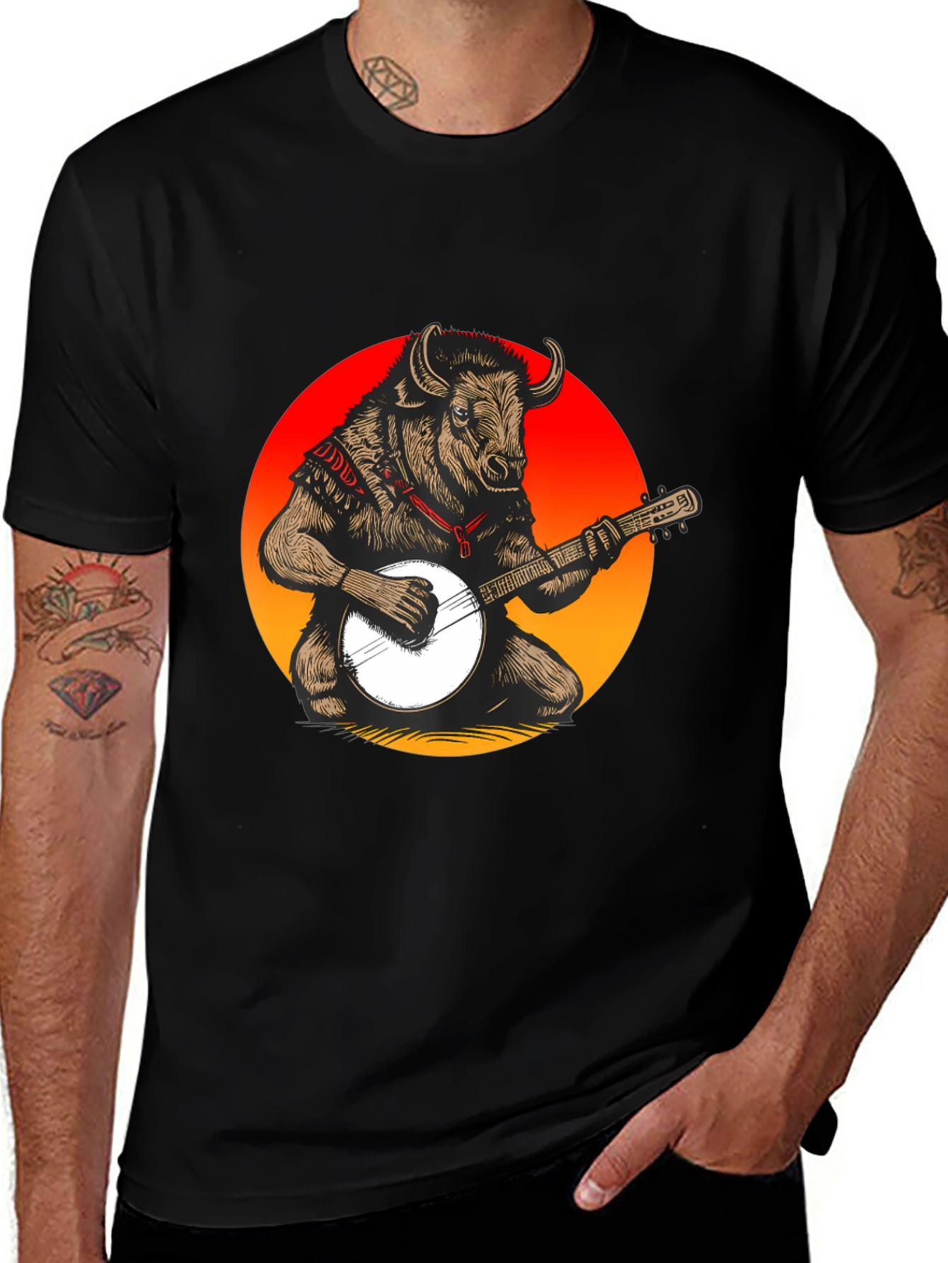 Variant 26 of Bull with Banjo Graphic T-Shirt - Black