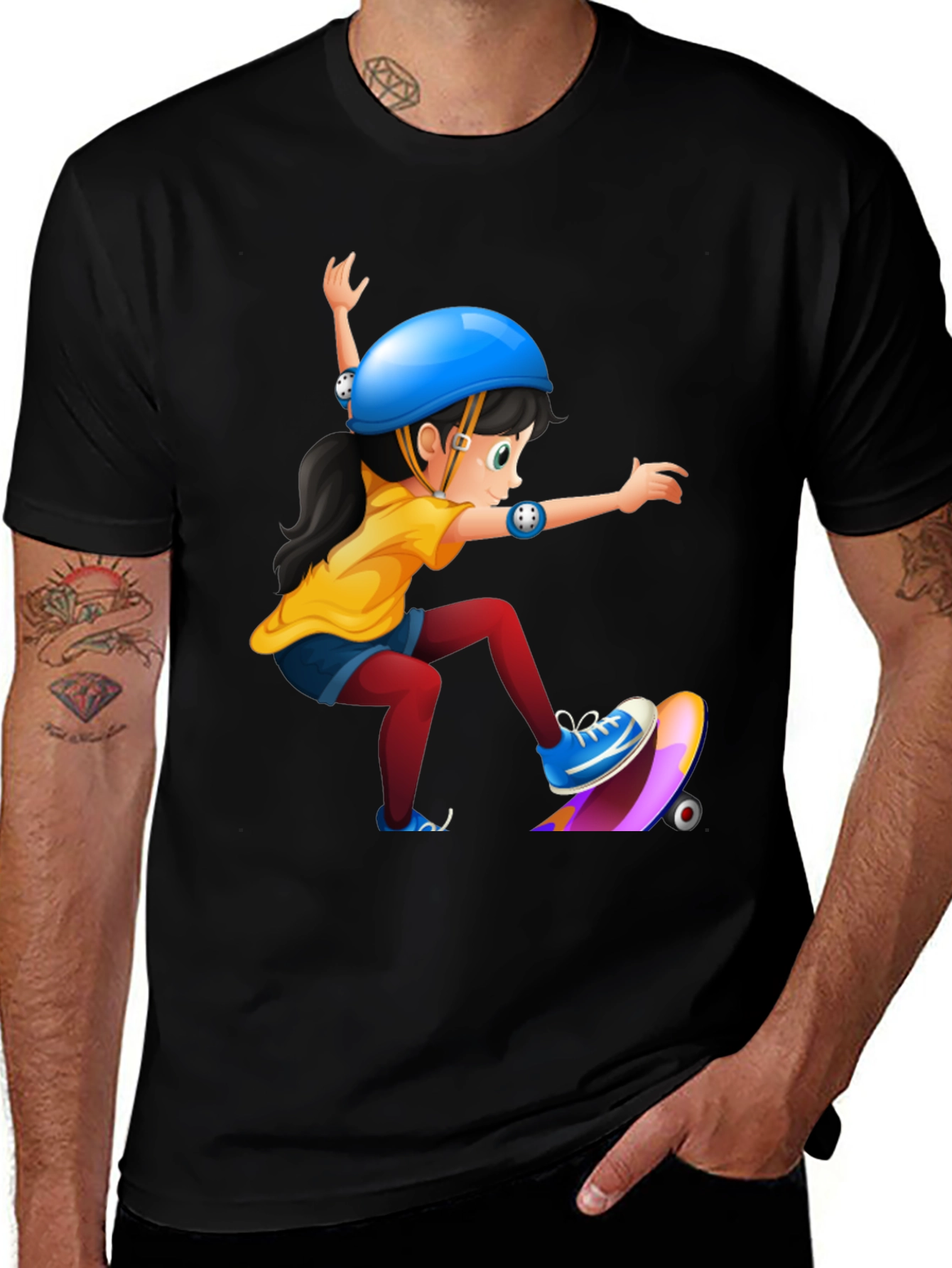 Variant 27 of Skater Girl Graphic Tee - Black Cotton T-Shirt