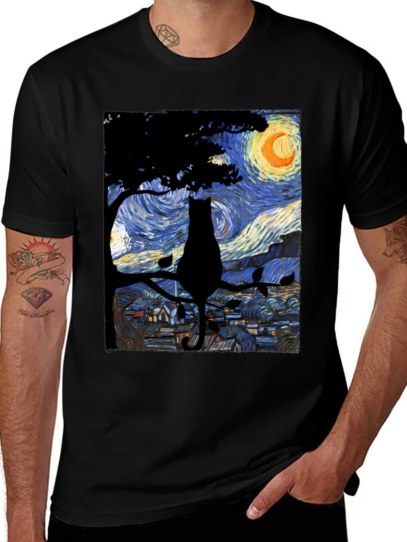 Variant 13 of Starry Night Cat T-Shirt - Artistic Design