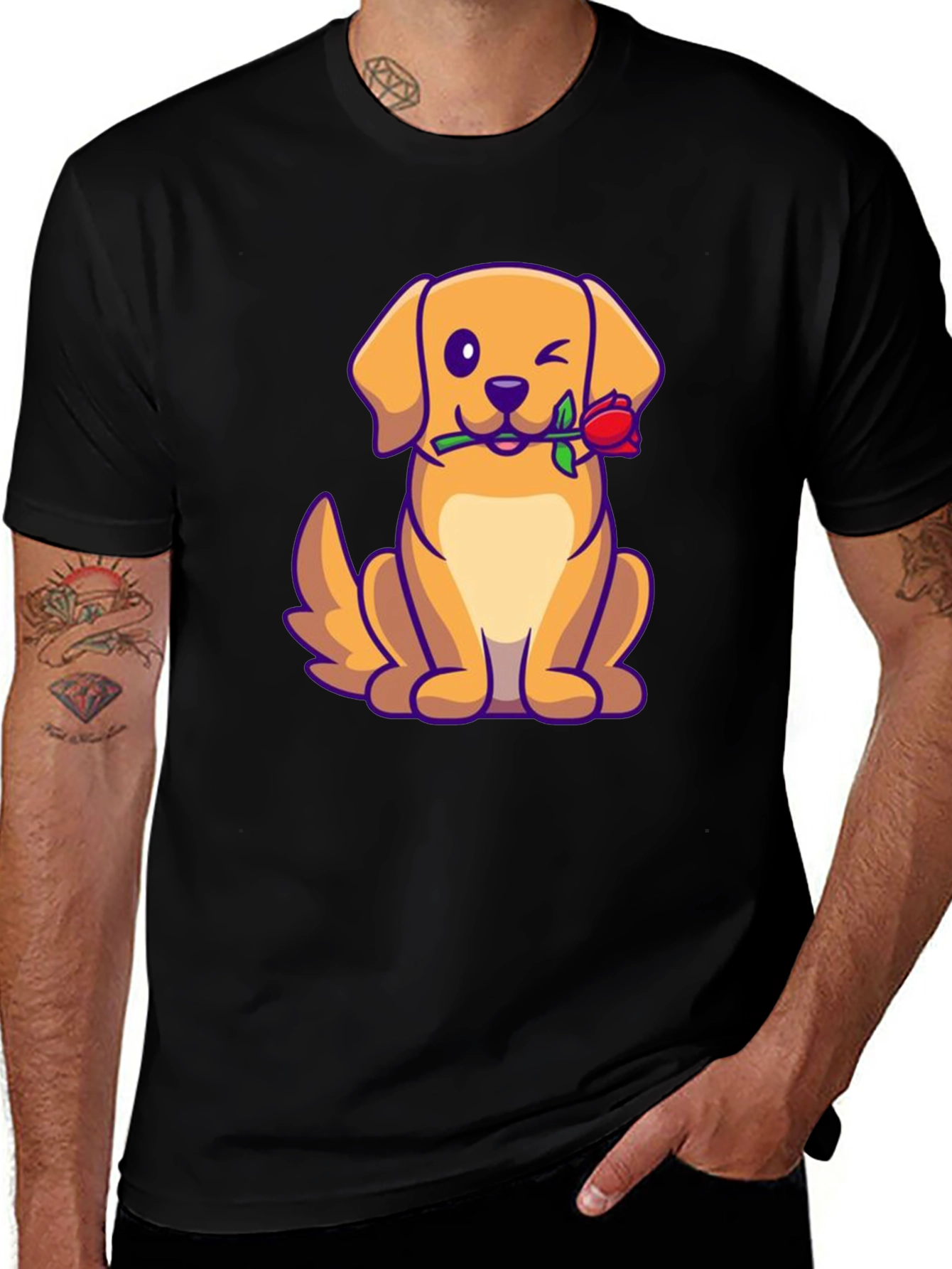 Variant 2 of Dog With Rose Graphic T-Shirt - Cute Canine Design