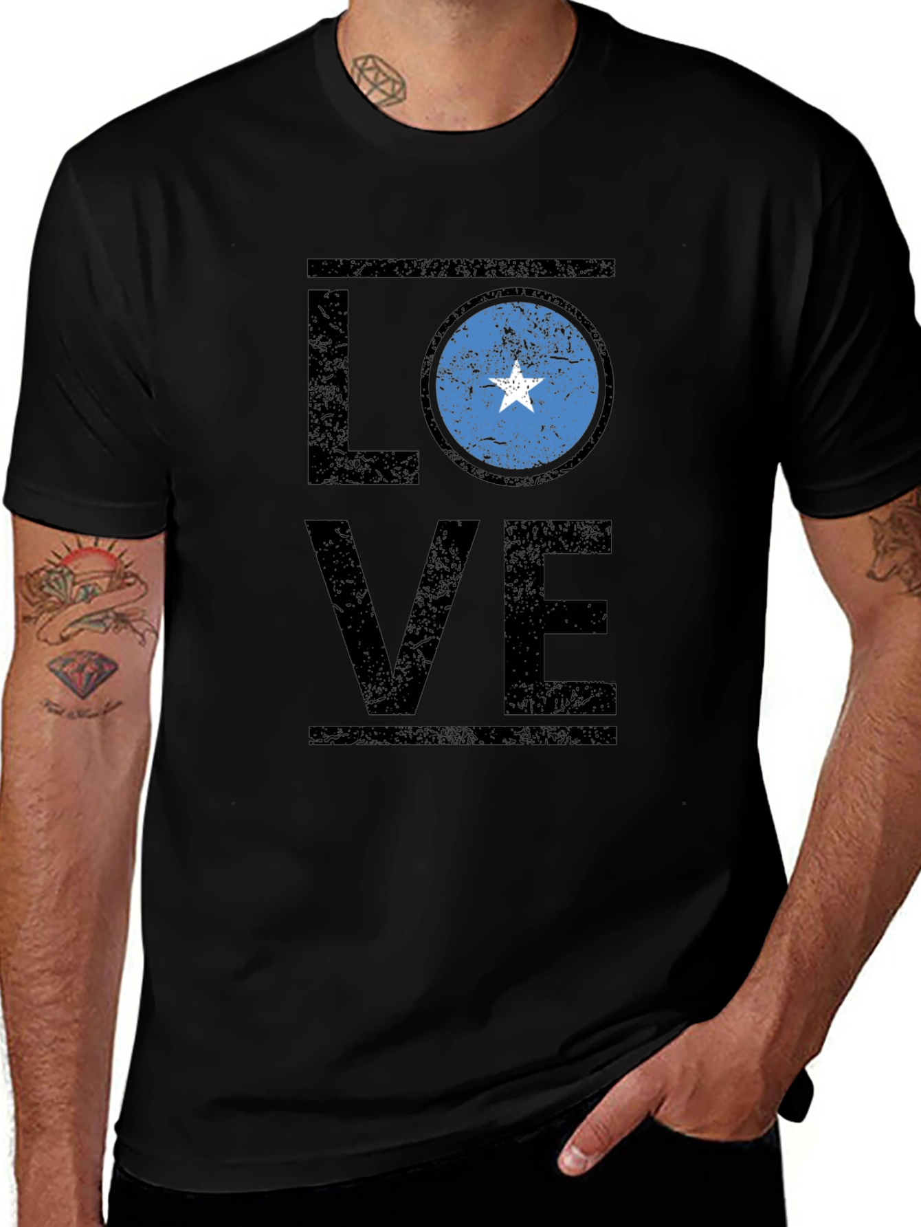 Somalia Flag LOVE T-Shirt - Black Cotton Tee