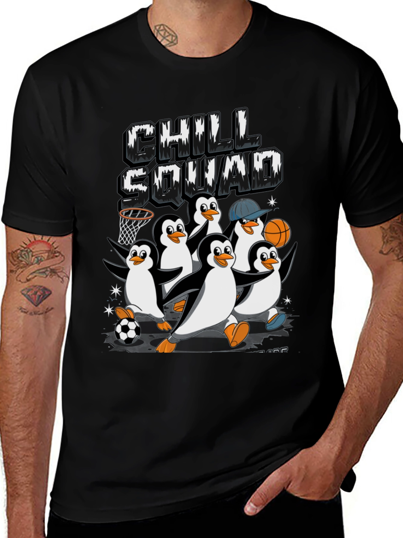 Variant 22 of Chill Squad Penguin Graphic Tee - Black
