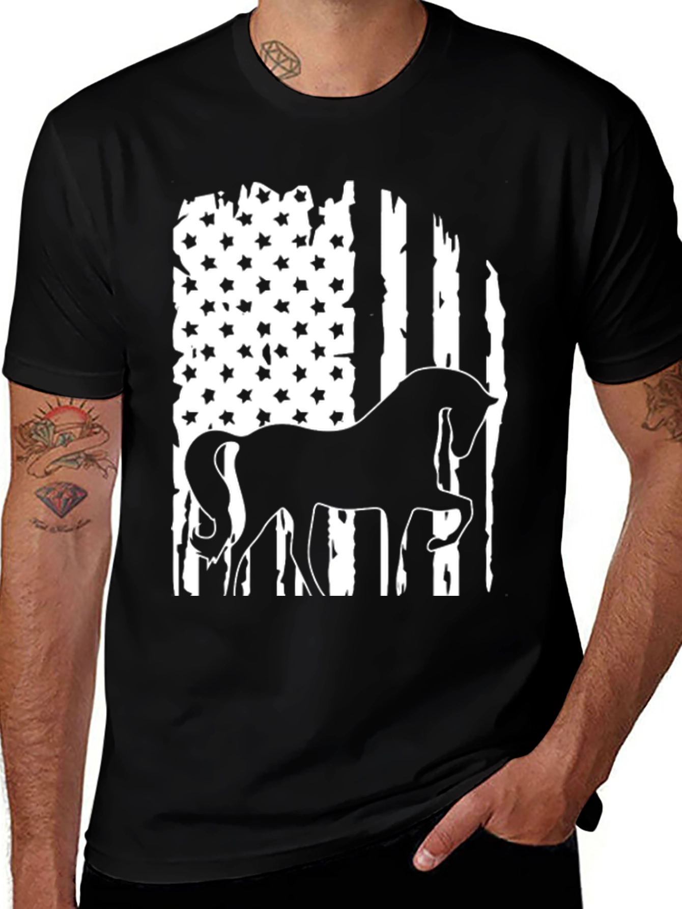 Variant 9 of American Flag Horse Graphic Tee - Men's Black T-Shirt