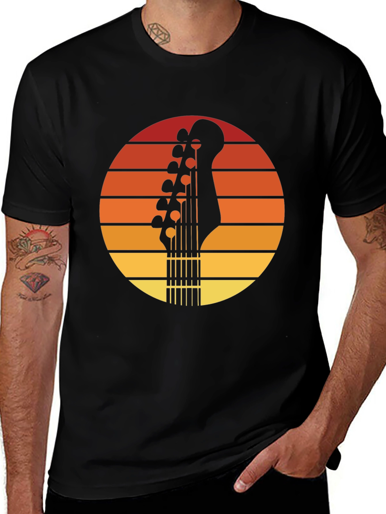 Variant 26 of Sunset Guitar T-Shirt - Retro Musician Tee