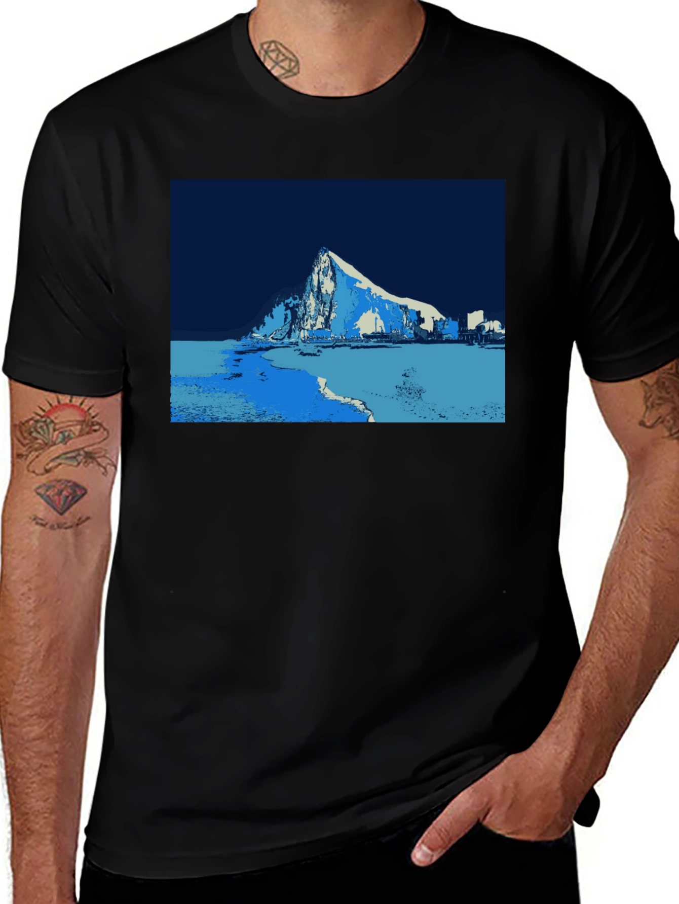 Stylized Mountain Graphic Tee - Black