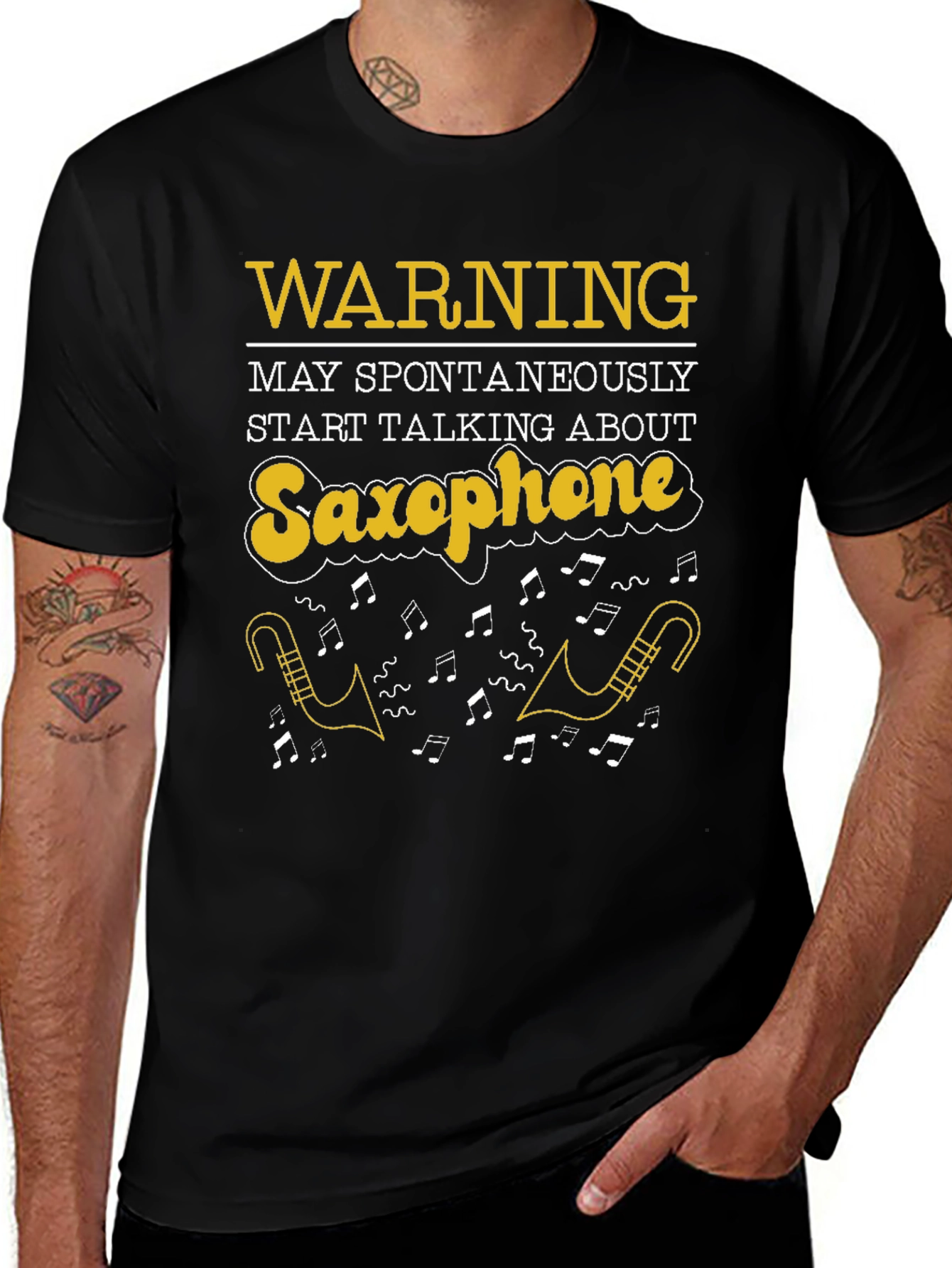 Variant 15 of Saxophone T-Shirt: Warning May Spontaneously Talk