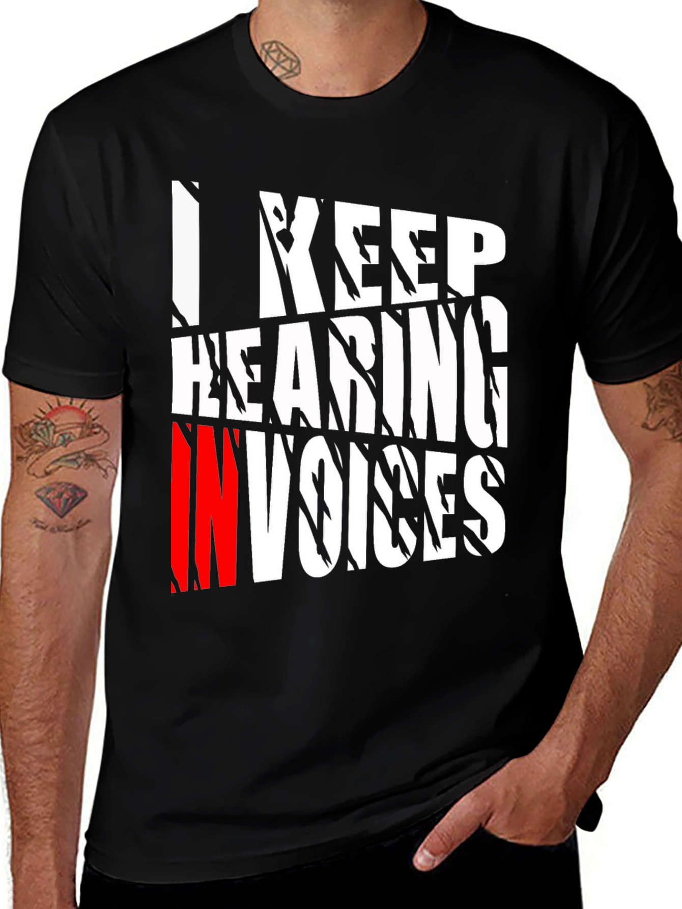 Variant 12 of I Keep Hearing Invoices Men's Black Graphic T-Shirt