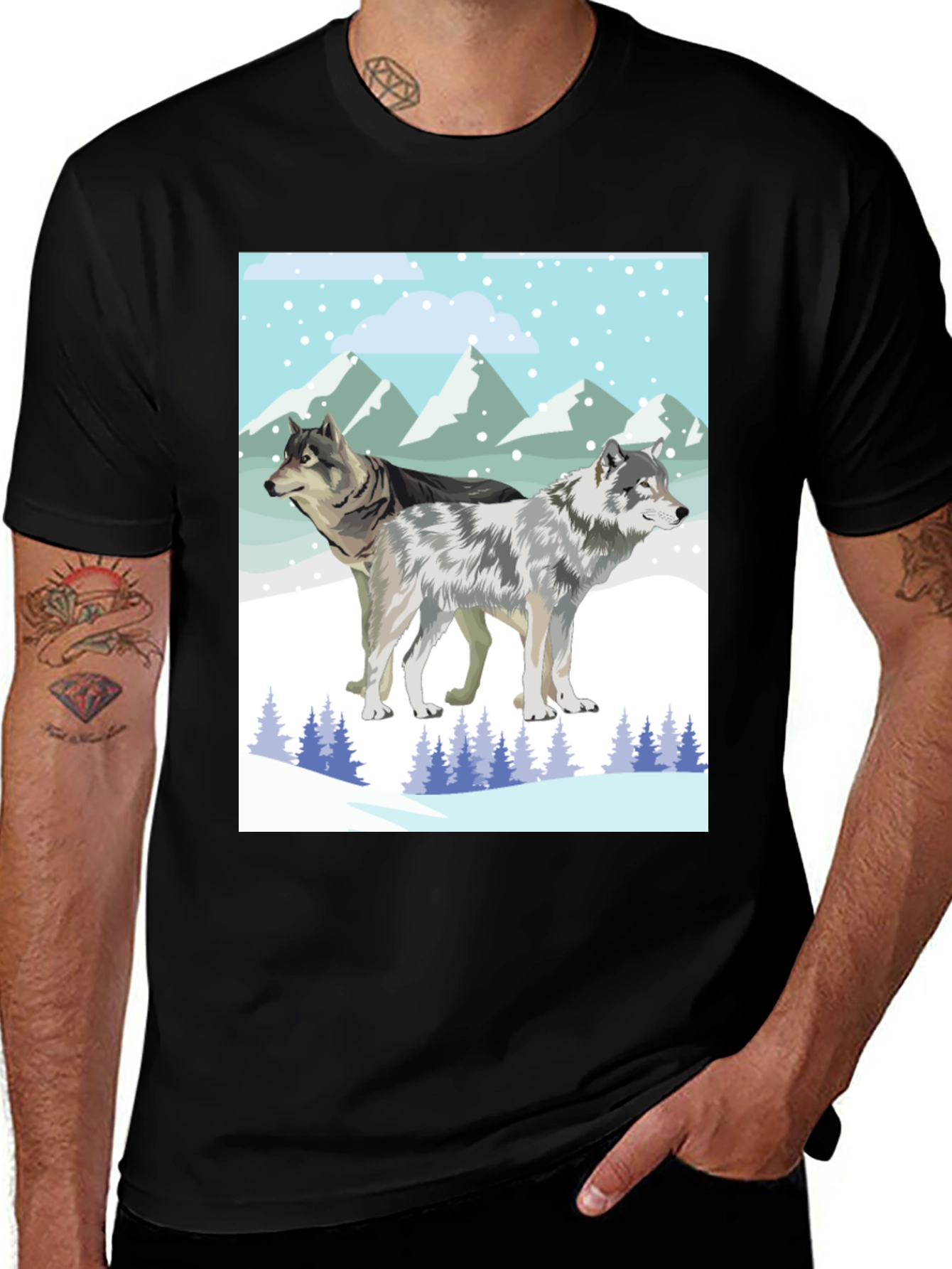 Variant 3 of Wolf Pack Winter Scene Graphic Tee