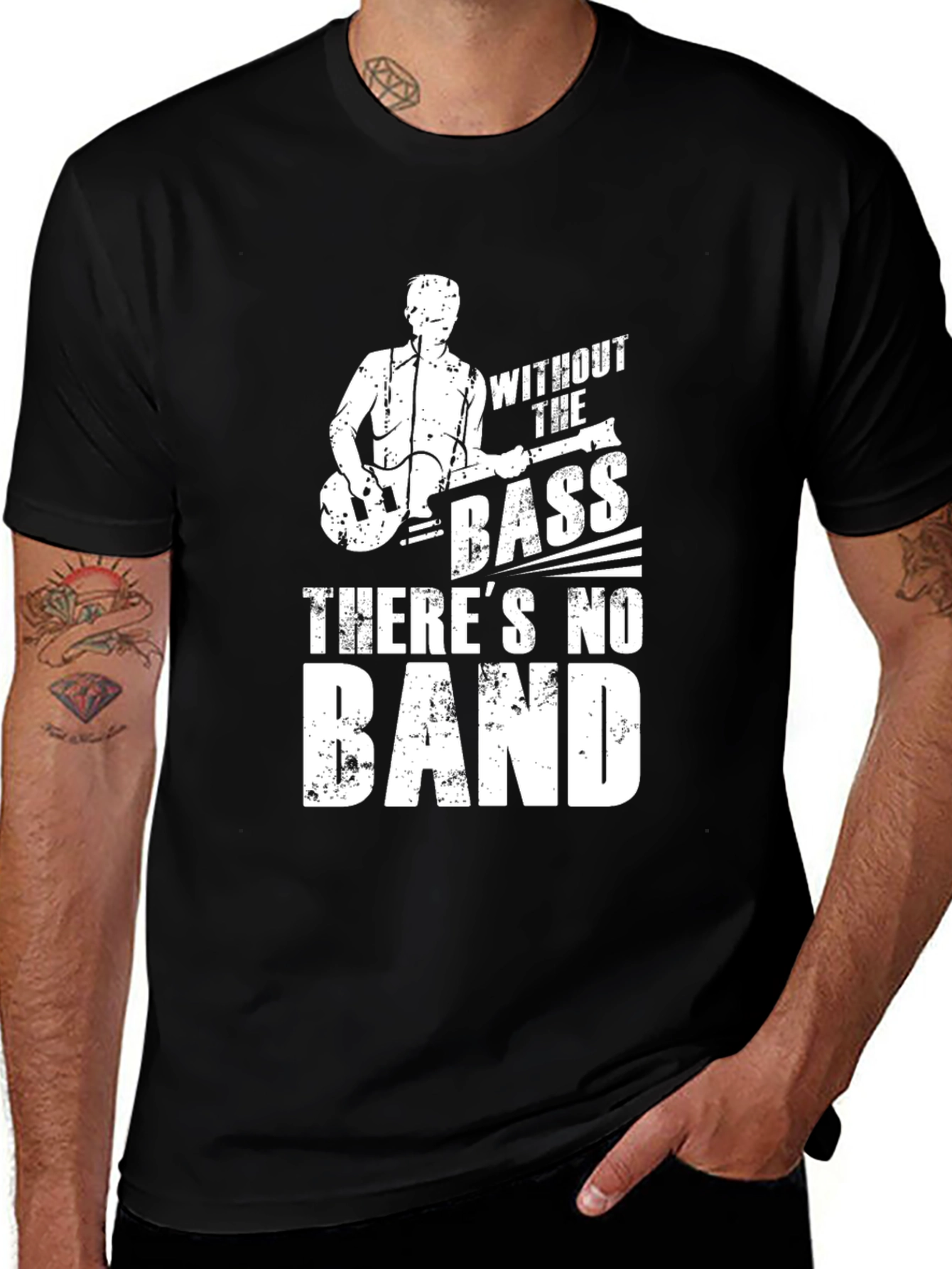 Black Bass Guitar T-Shirt - Without the Bass There's No Band main image